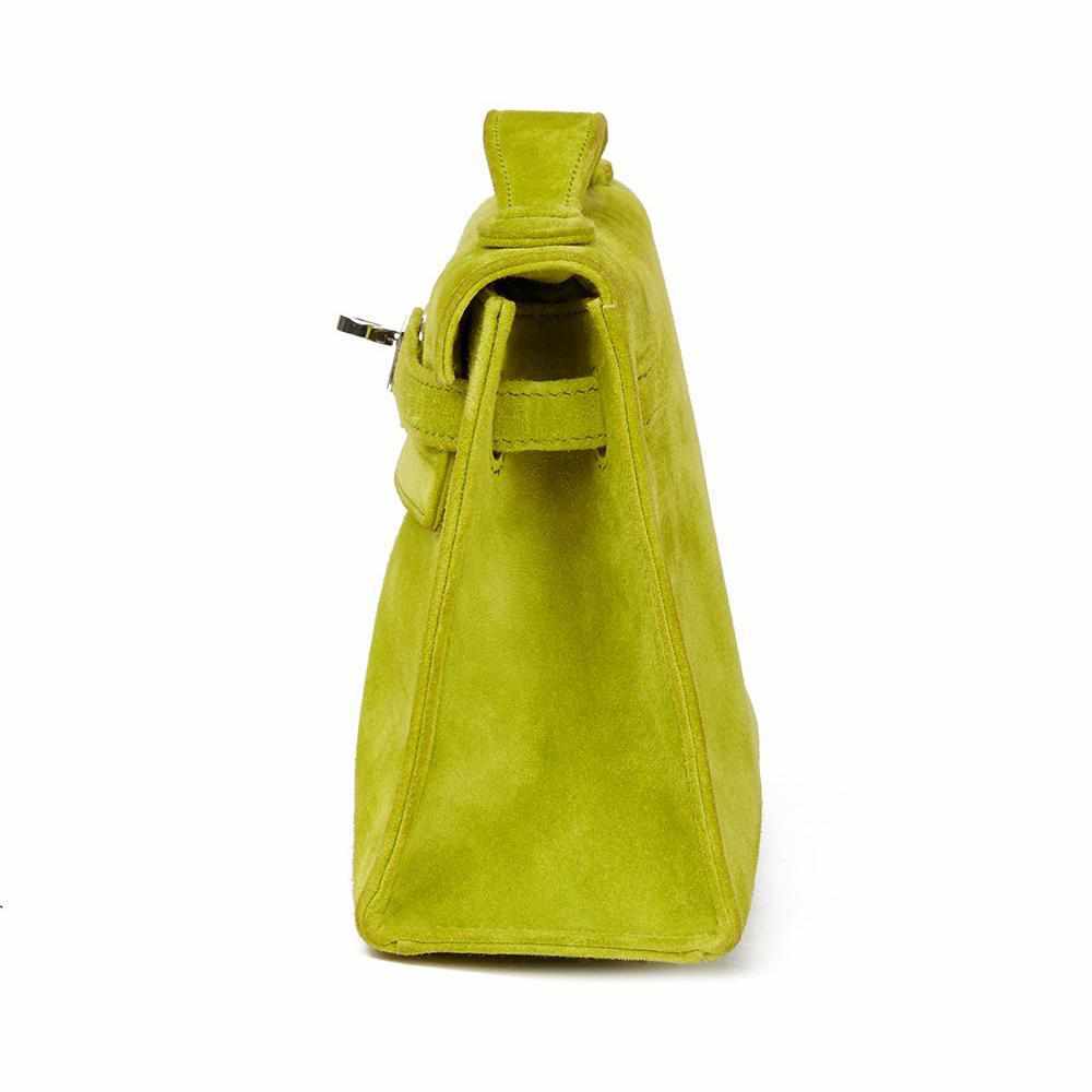 Hermès Kelly Pochette Vert Anis Veau Doblis Suede Palladium Hardware