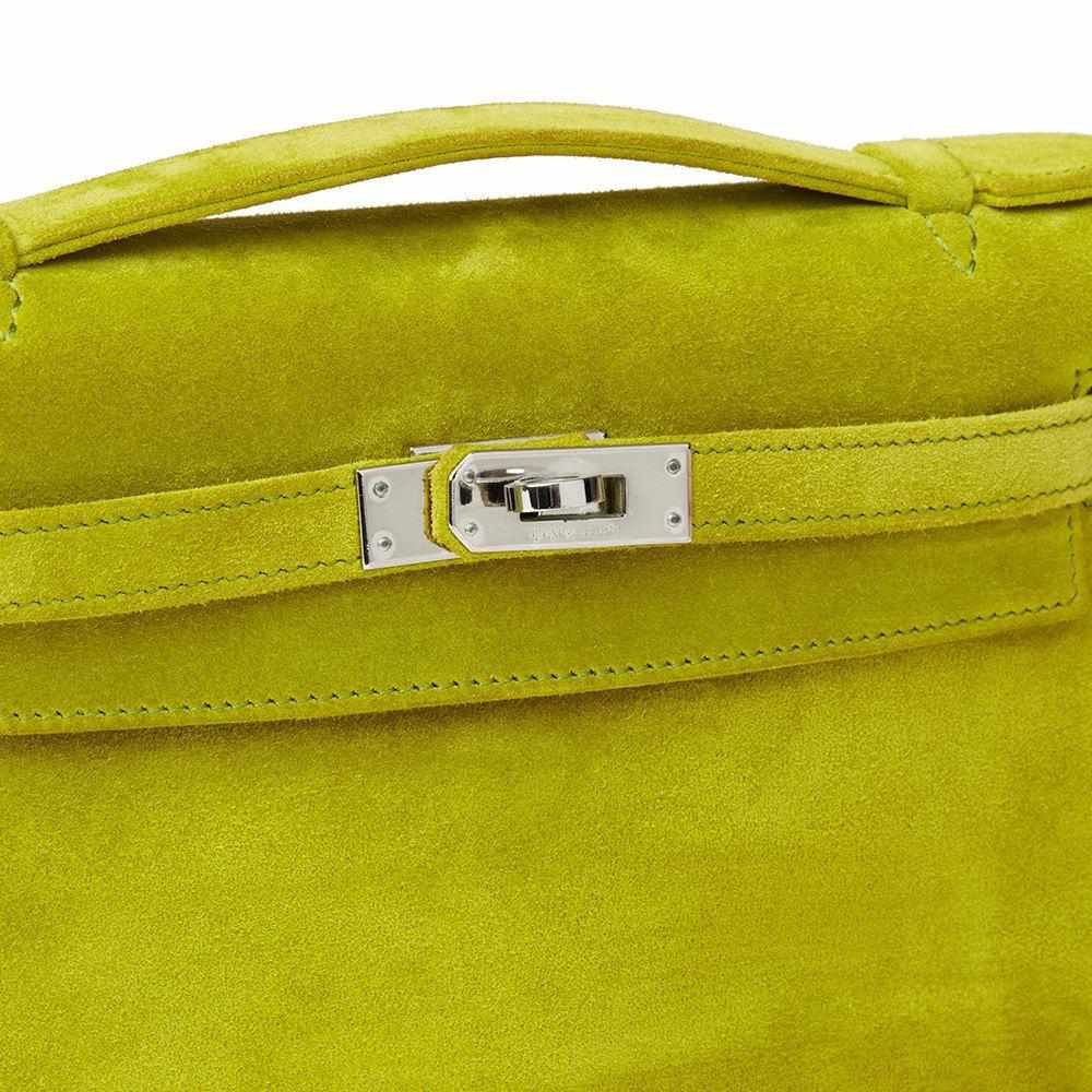 Hermès Kelly Pochette Vert Anis Veau Doblis Suede Palladium Hardware