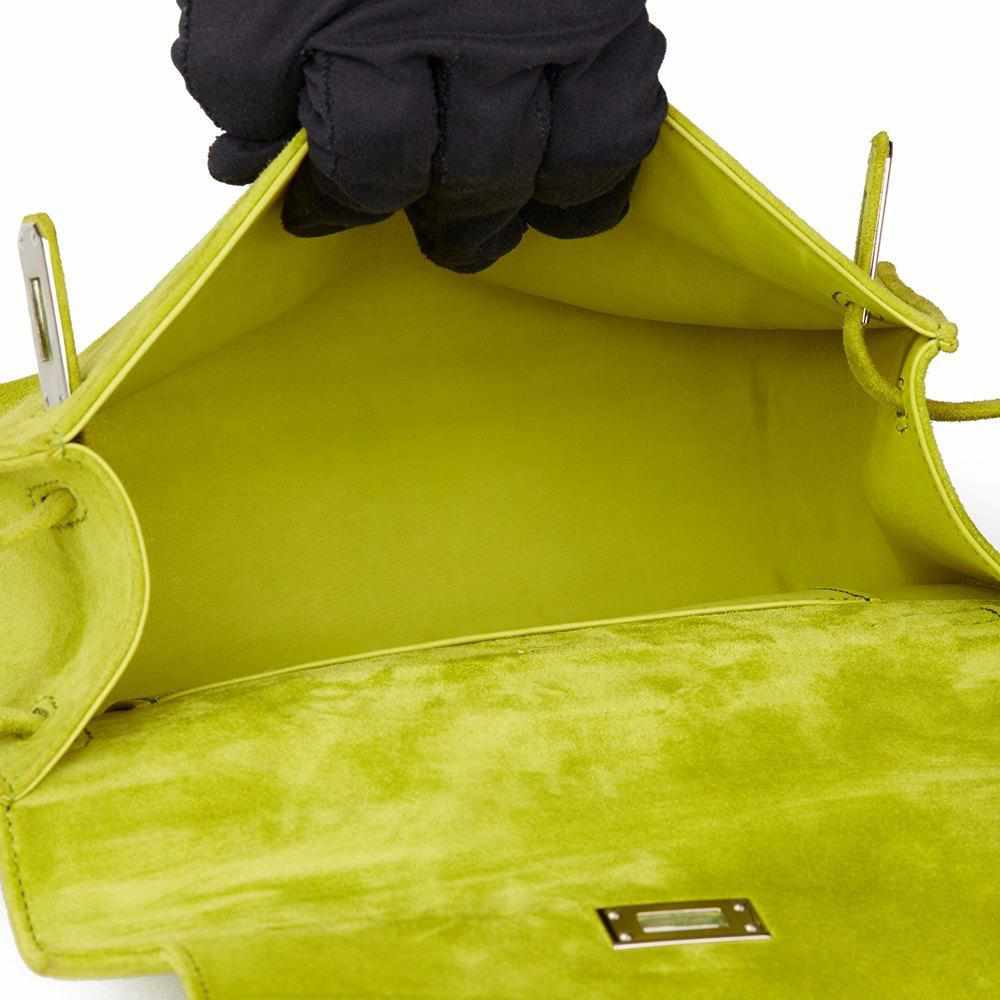 Hermès Kelly Pochette Vert Anis Veau Doblis Suede Palladium Hardware