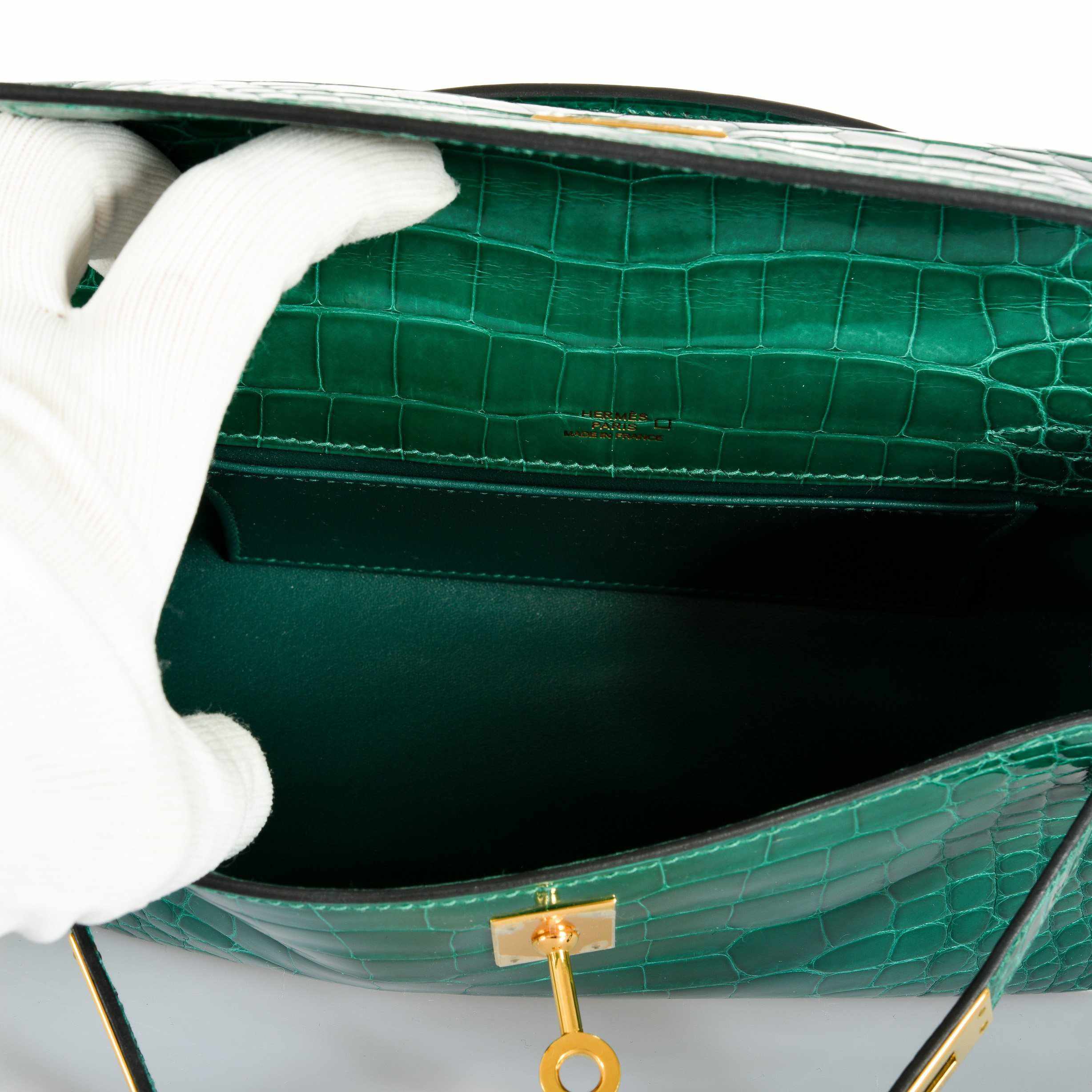 Hermès Kelly Pochette Vert Emerald Alligator Clutch Gold Hardware