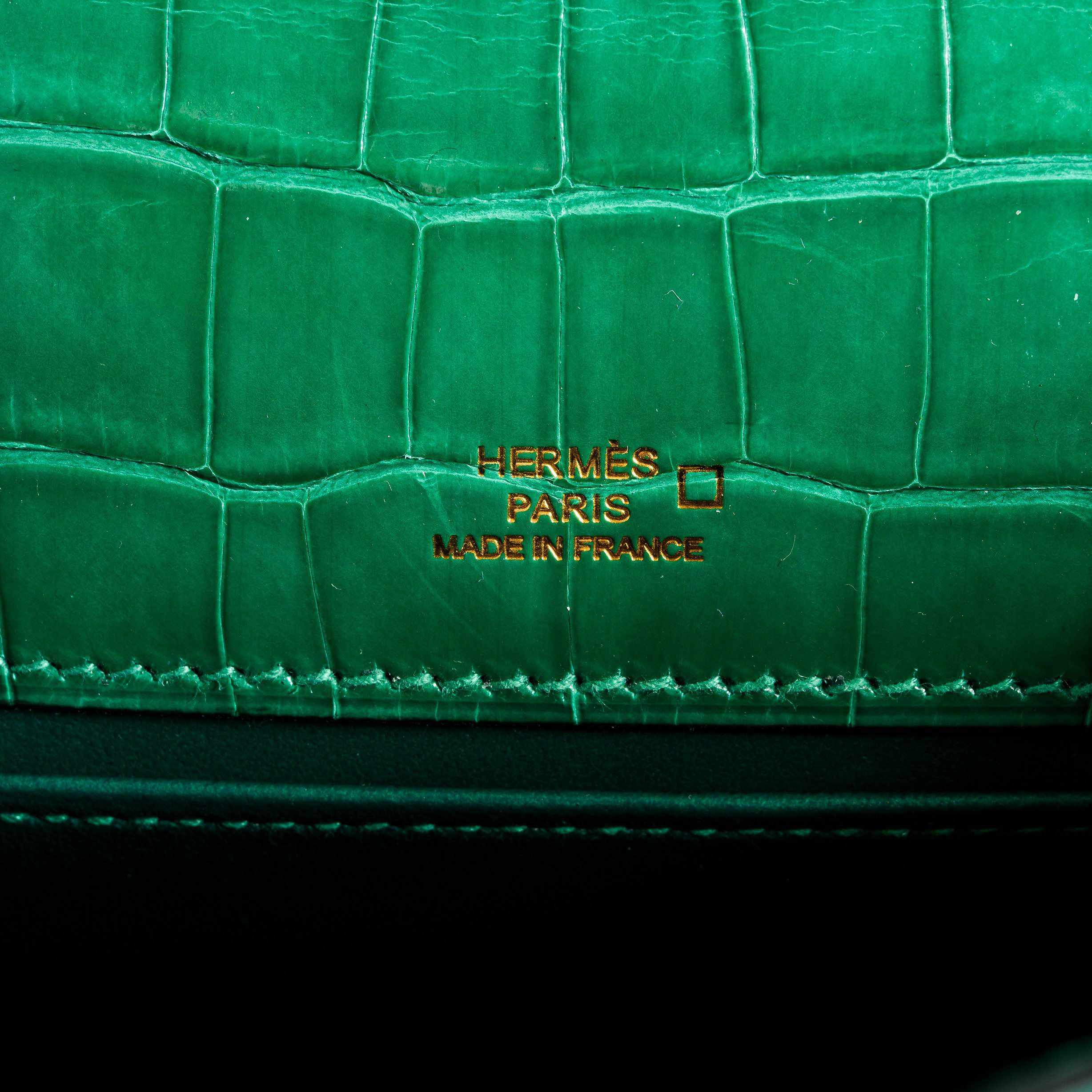 Hermès Kelly Pochette Vert Emerald Alligator Clutch Gold Hardware