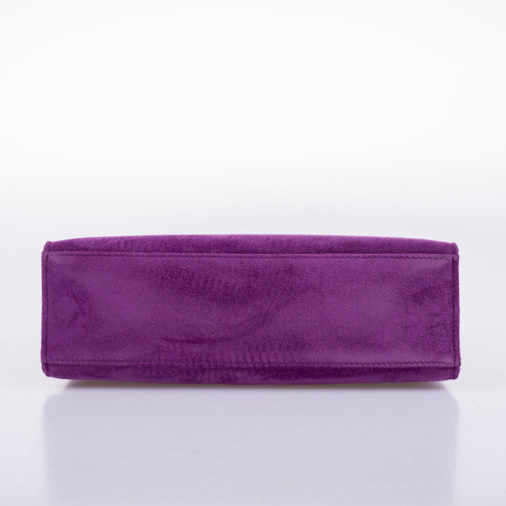 Hermès Kelly Pochette Violet Veau Doblis Suede Palladium Hardware - 2006, J Square