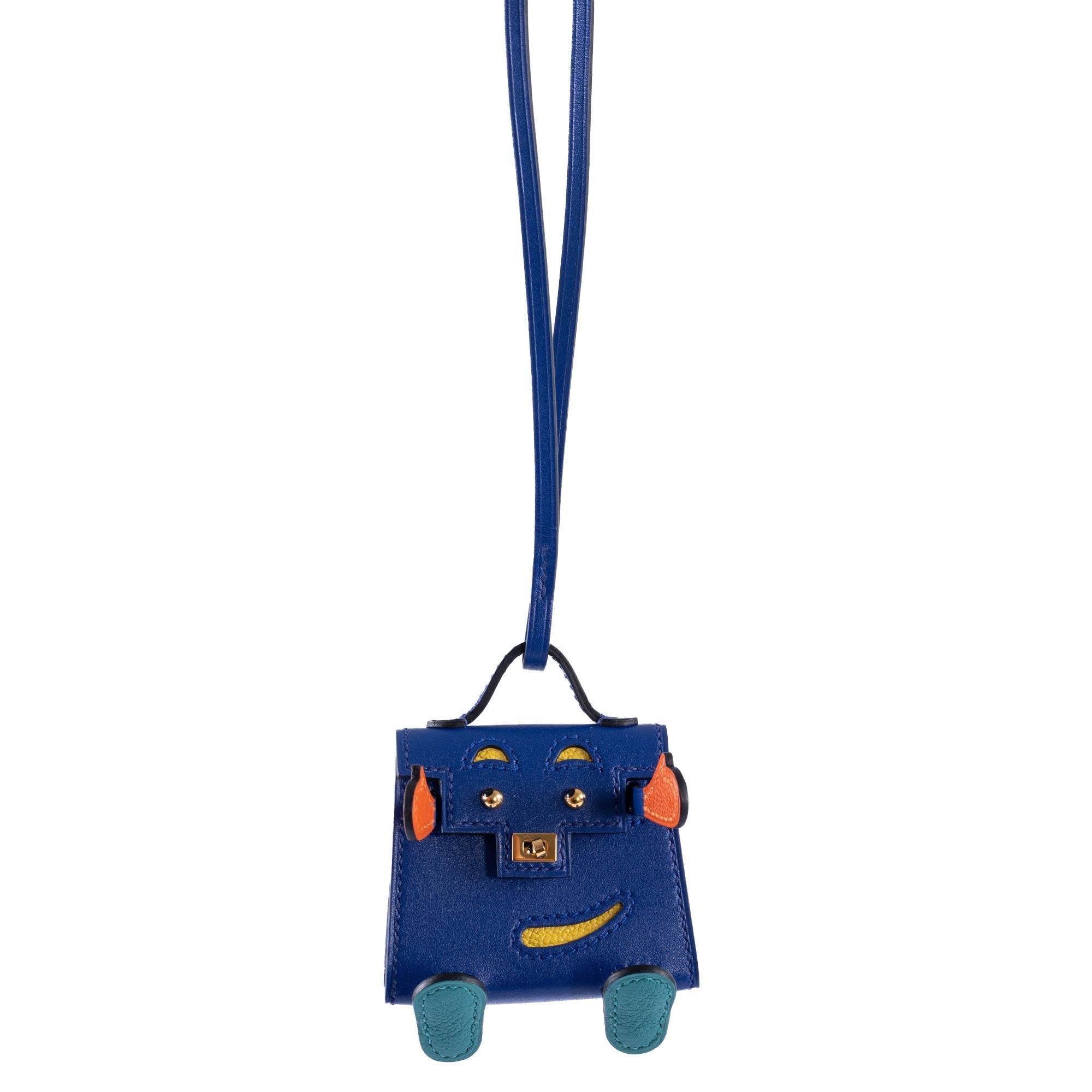 Hermès Kelly Quelle Idole Bag Charm Blue Electric, Feu, Jaune de Naples, Vert Verone Tadelakt Gold Hardware