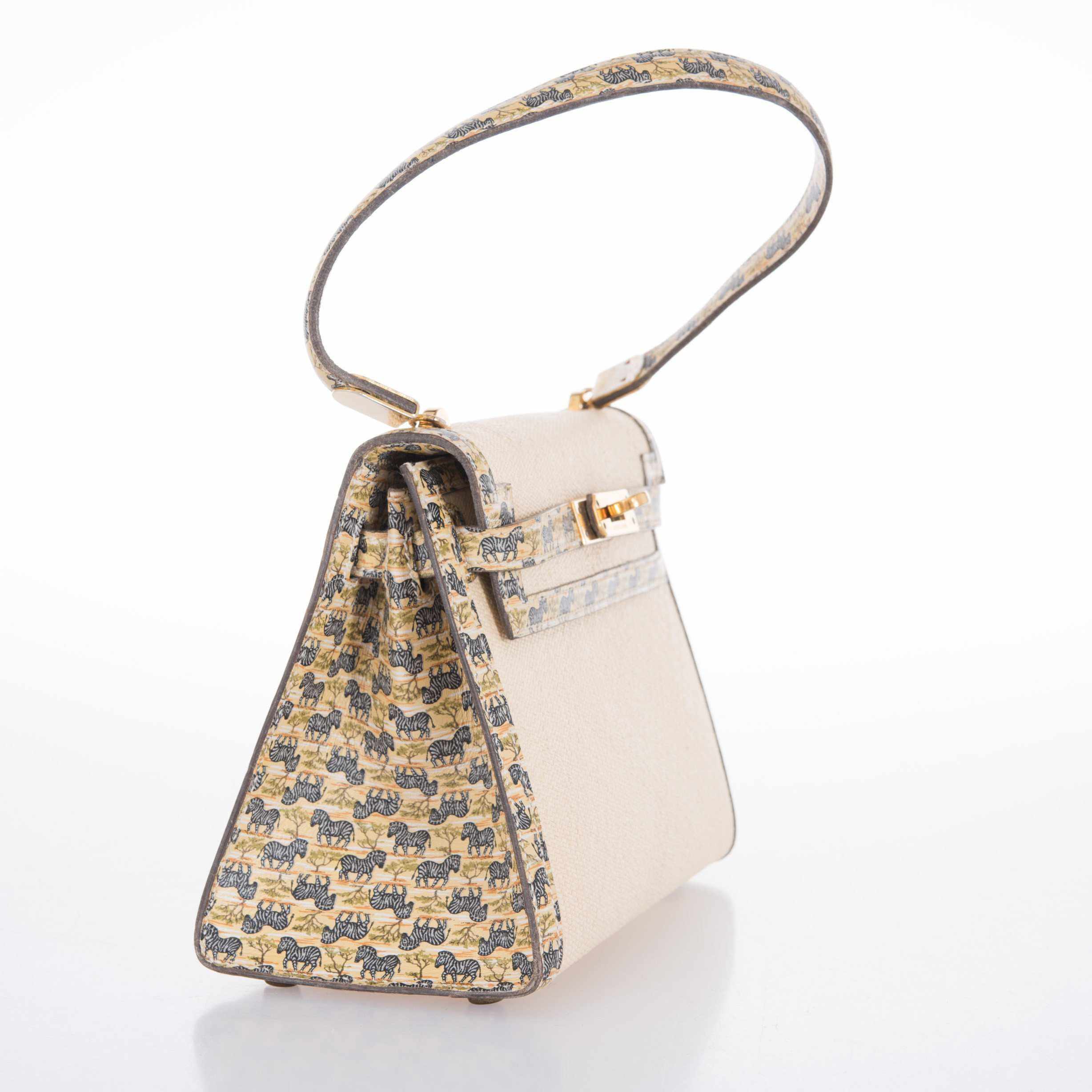 Hermès Kelly Sellier 20 Panama Straw Natural Zebra Print Gold Hardware
