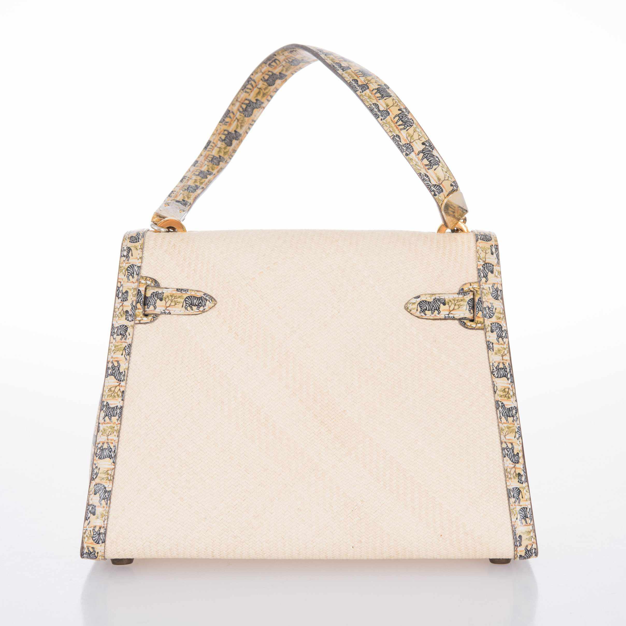 Hermès Kelly Sellier 20 Panama Straw Natural Zebra Print Gold Hardware