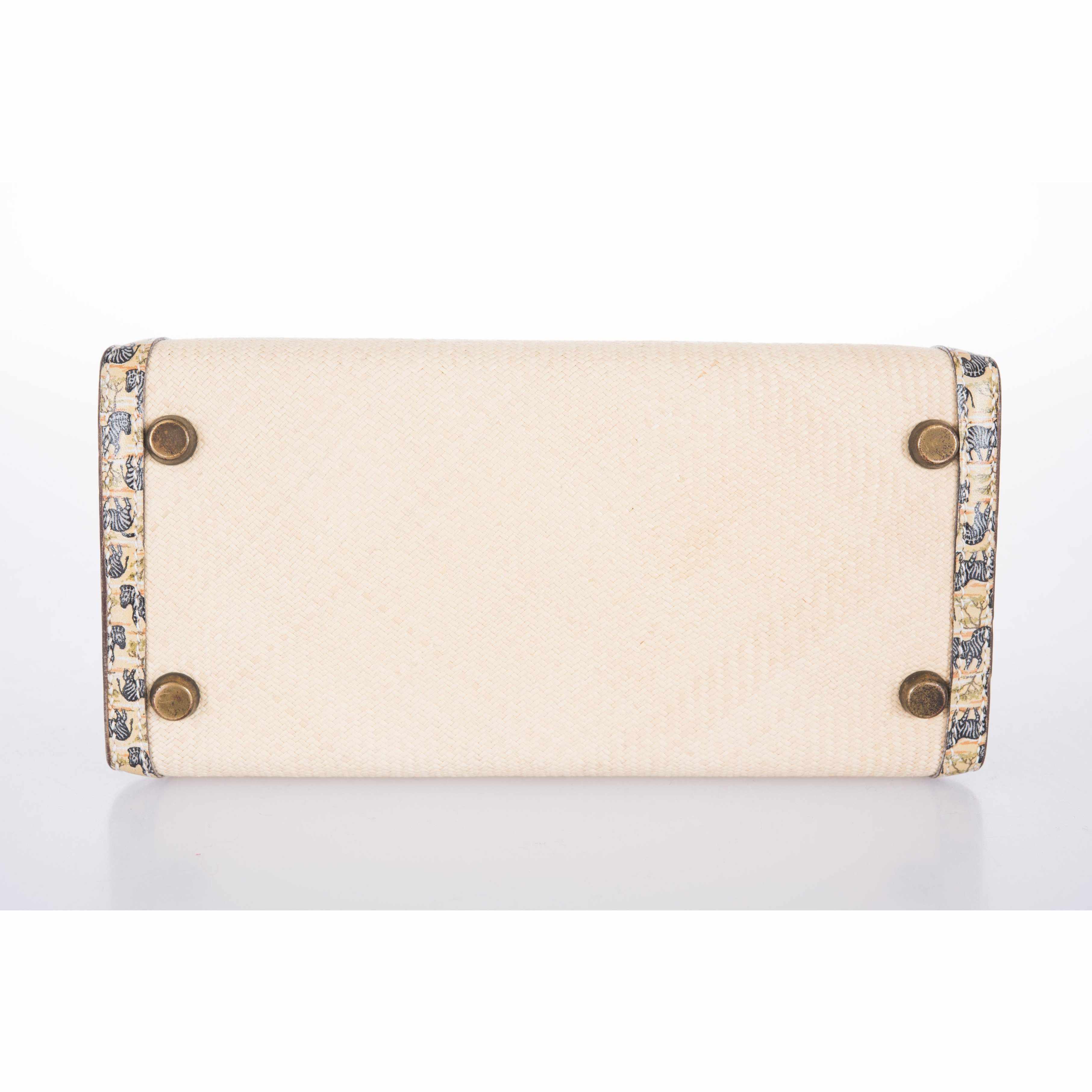 Hermès Kelly Sellier 20 Panama Straw Natural Zebra Print Gold Hardware