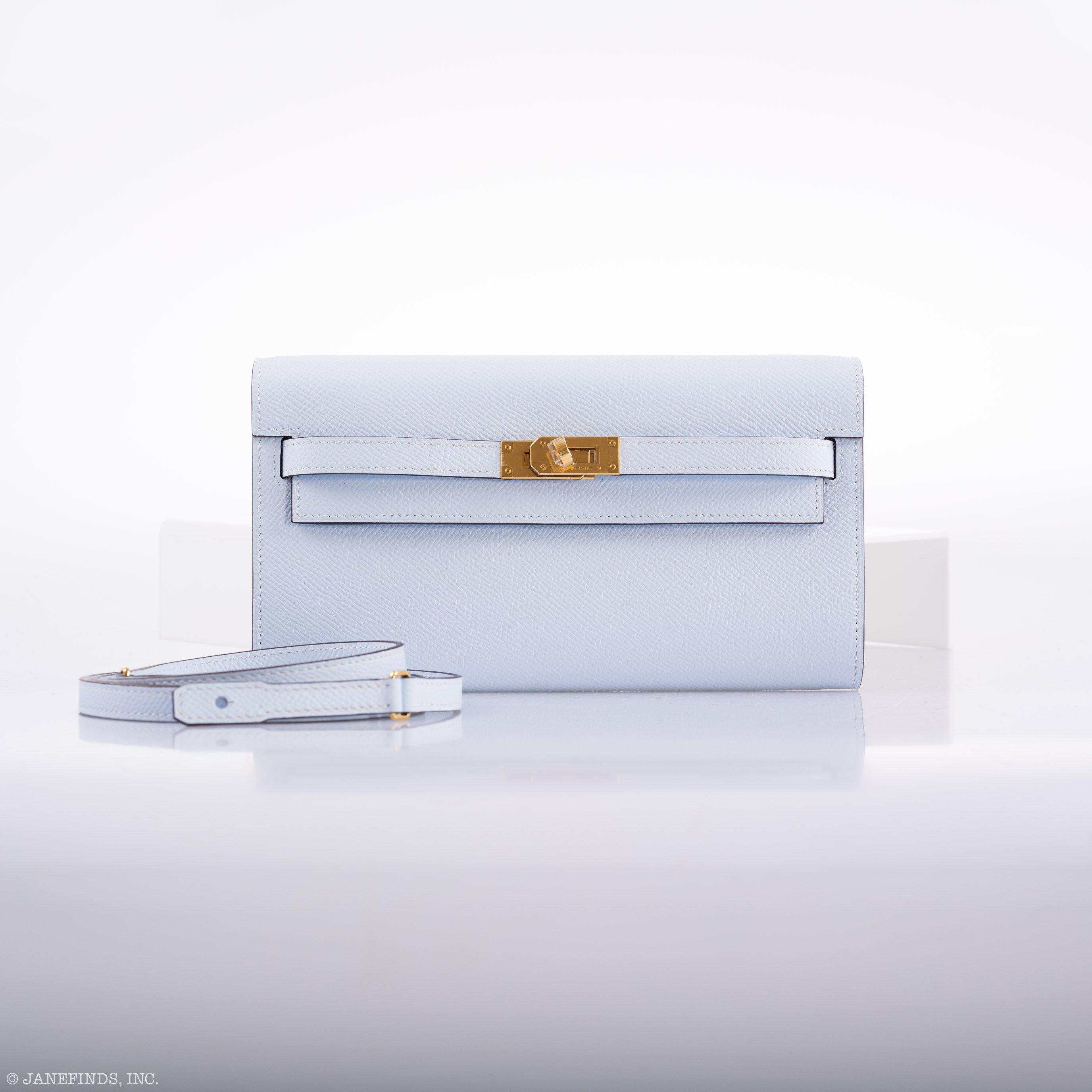 Hermès Kelly Wallet To Go Blue Brume Epsom Gold Hardware