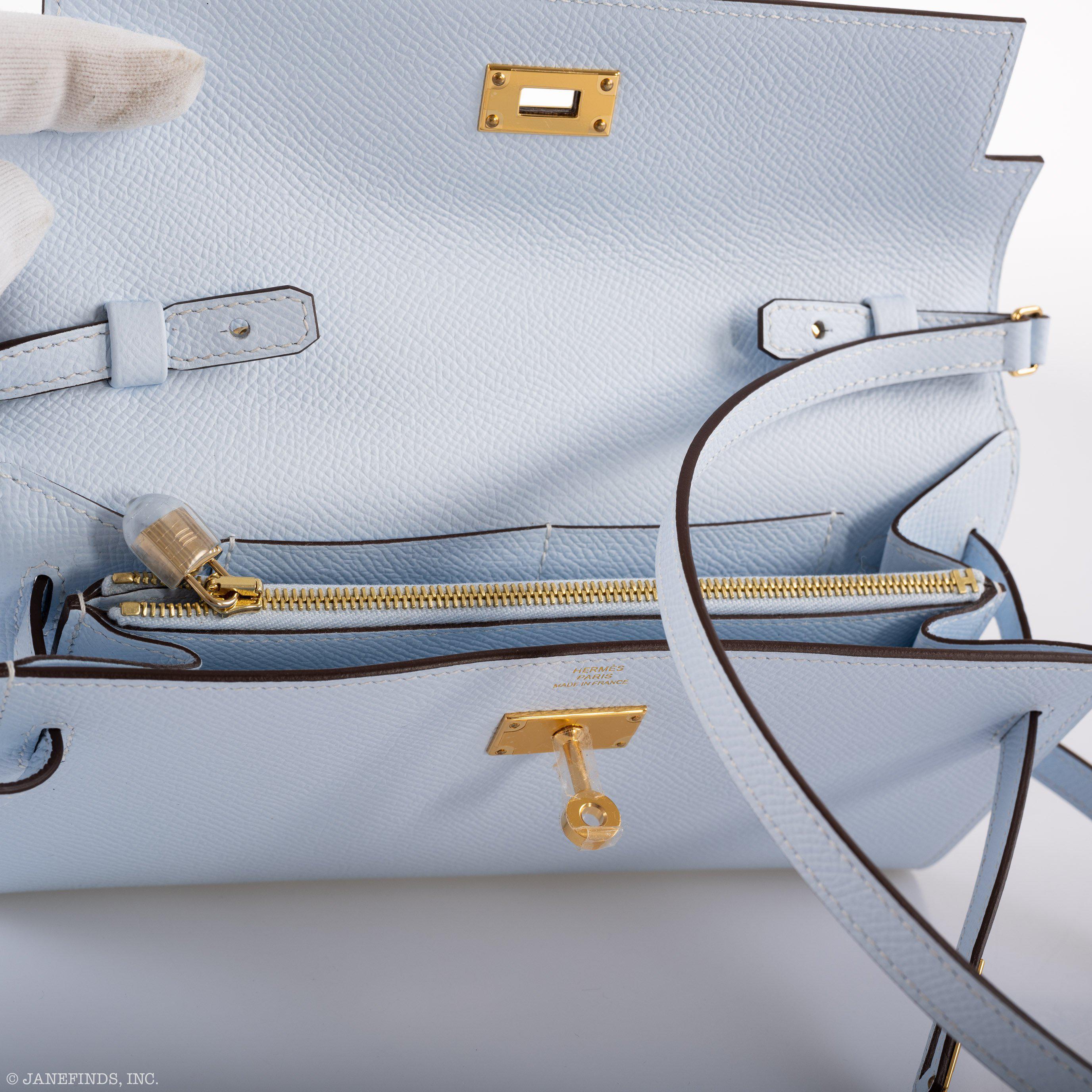 Hermès Kelly Wallet To Go Blue Brume Epsom Gold Hardware