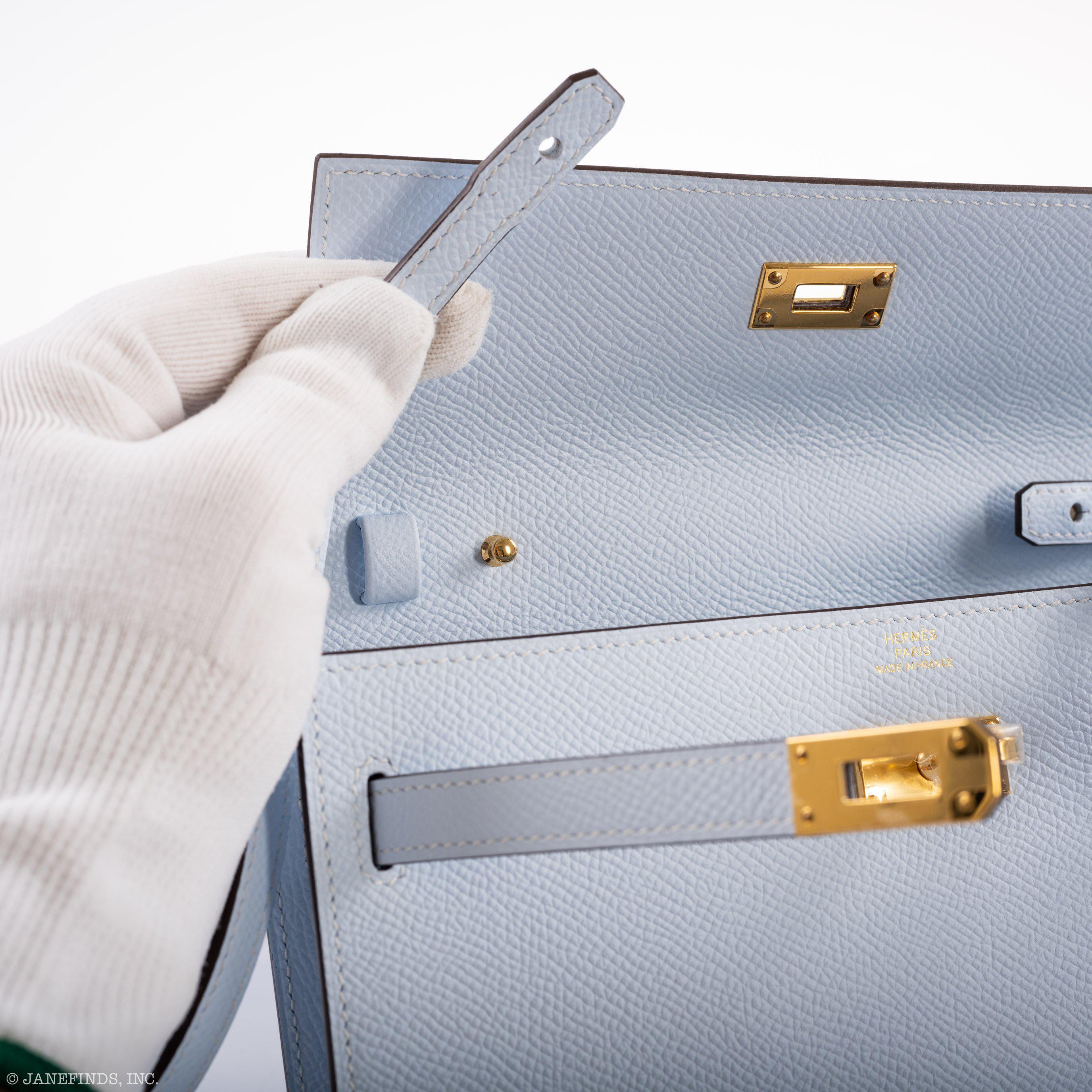 Hermès Kelly Wallet To Go Blue Brume Epsom Gold Hardware