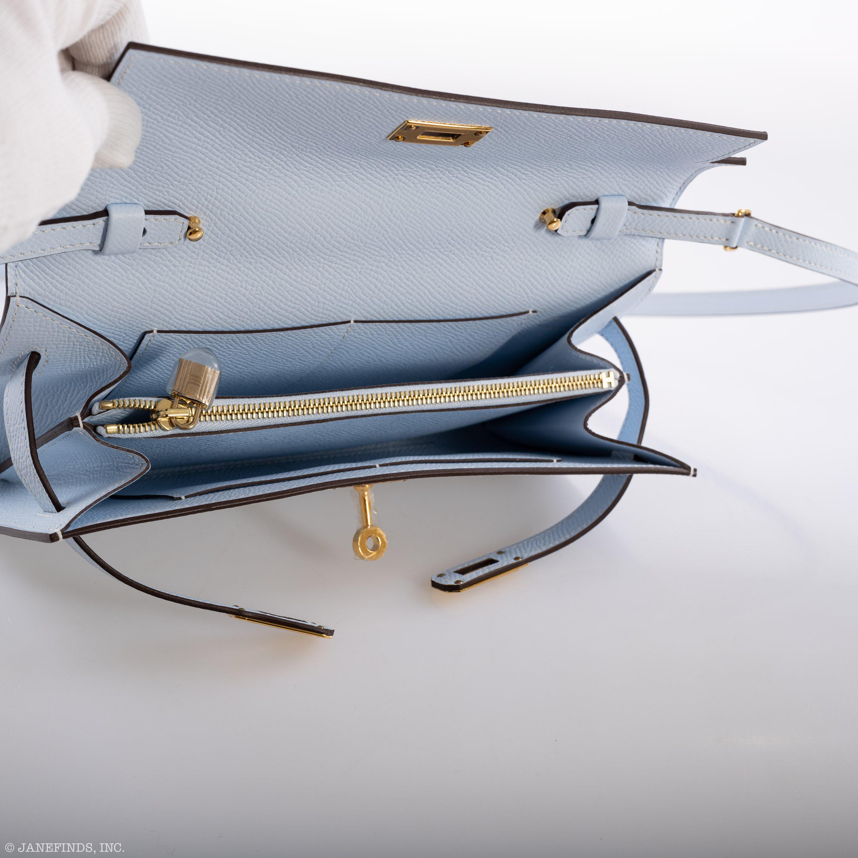 Hermès Kelly Wallet To Go Blue Brume Epsom Gold Hardware