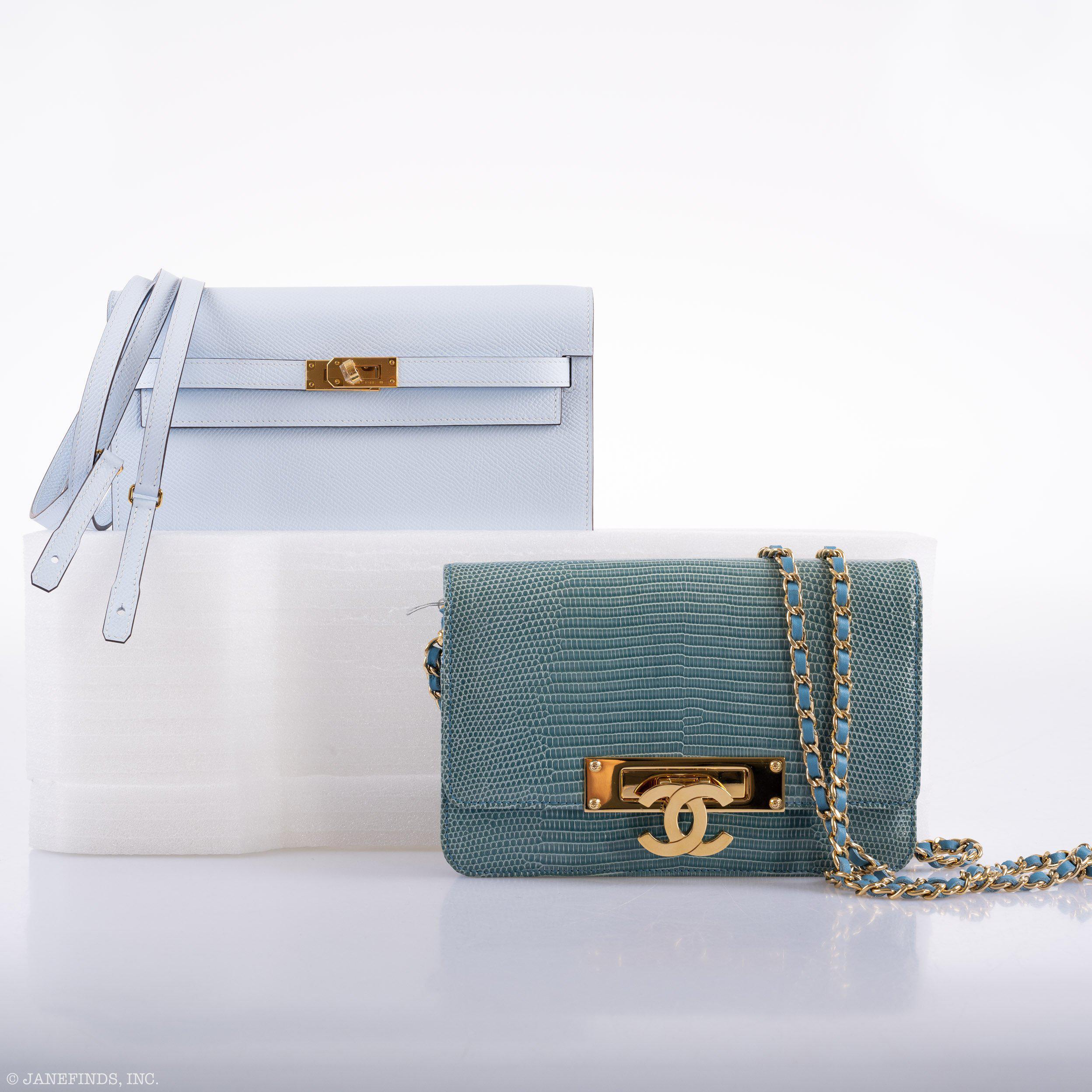 Hermès Kelly Wallet To Go Blue Brume Epsom Gold Hardware