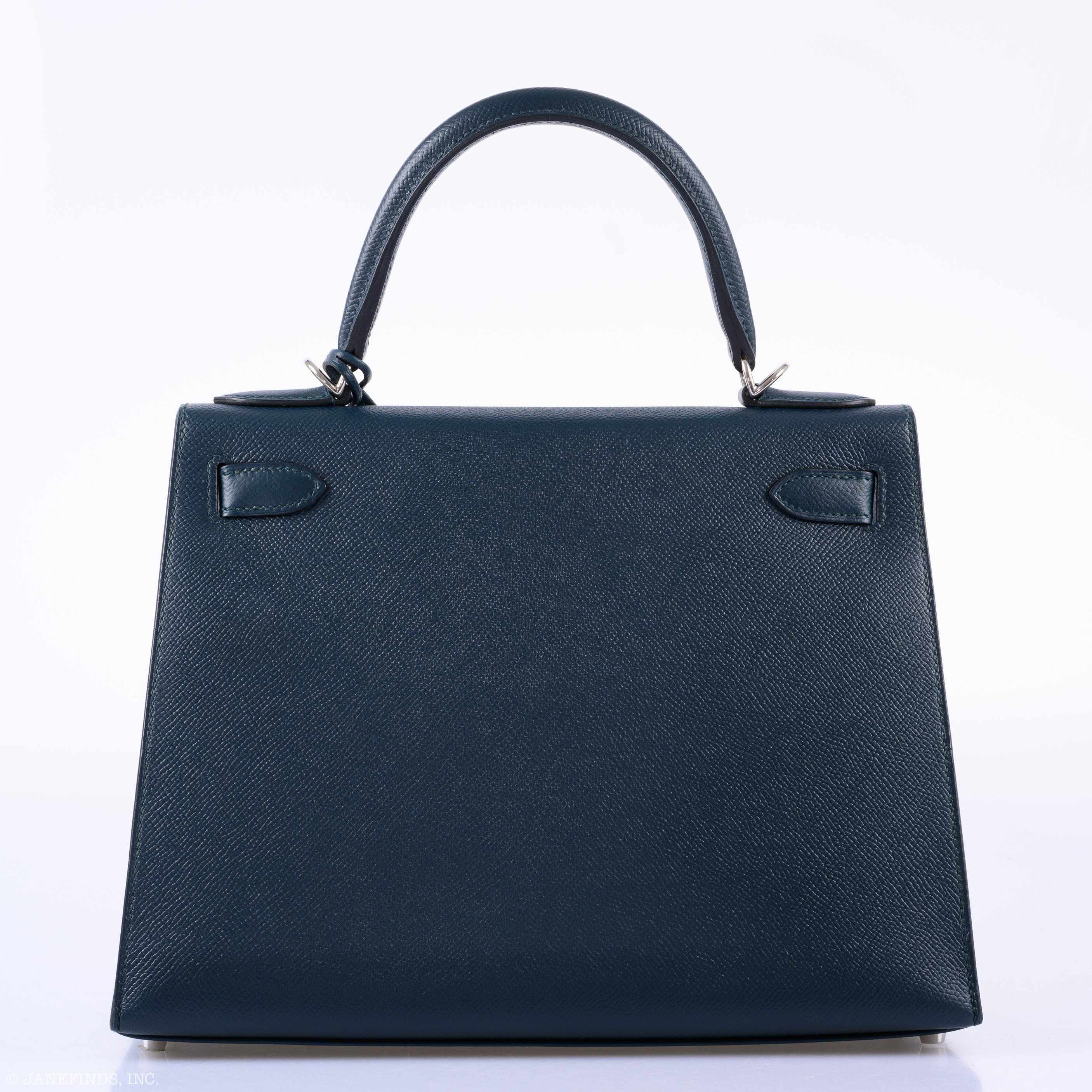 Hermès Kellygraphie 28 Sellier ‘H’ Lettre Vert Cypres Epsom, Blue Obscur Sombrero & Malachite Clemence Kelly Palladium Hardware - 2019, D