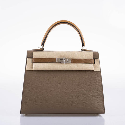 Hermès Limited Edition Sellier Kelly 25 Etoupe, Alezan & Biscuit Epsom with Palladium Hardware - Z, 2021
