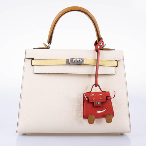 Hermès Micro Kelly Quelle Idole Bag Charm Rose Sakura, Sanguine, Nata, Sesame, Tadelakt and Chevre Mysore Palladium Hardware