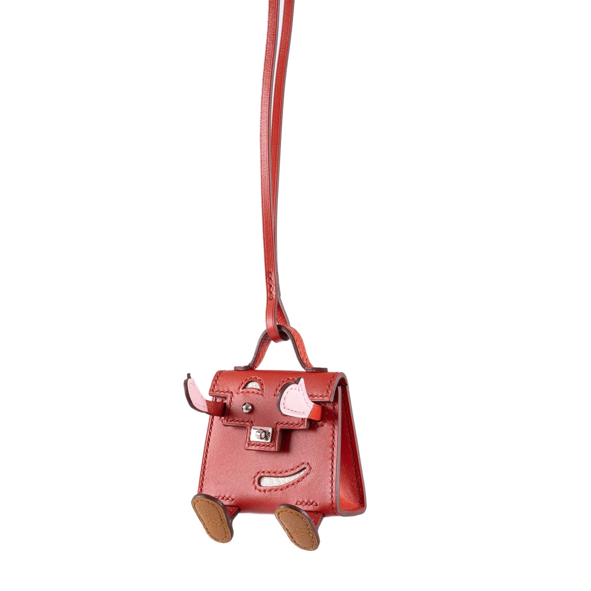Hermès Micro Kelly Quelle Idole Bag Charm Sanguine / Rose Sakura / Nata / Sesame Tadelakt Palladium Hardware