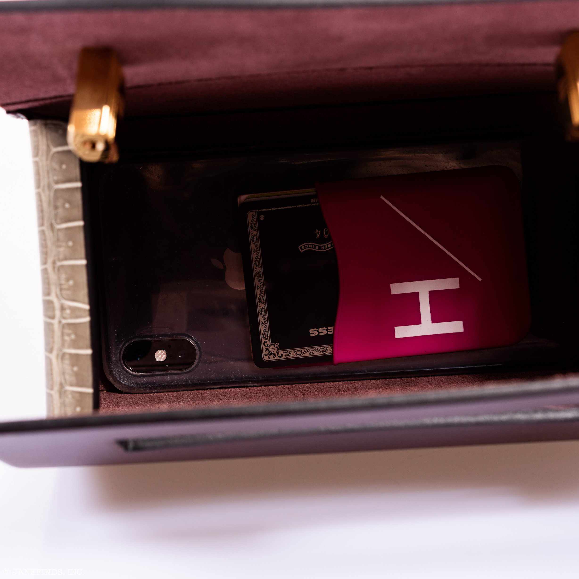 Hermès Minaudière 18 petit h Braise, Gris Paris Porosus Crocodile, Bordeaux Calf Gold Hardware