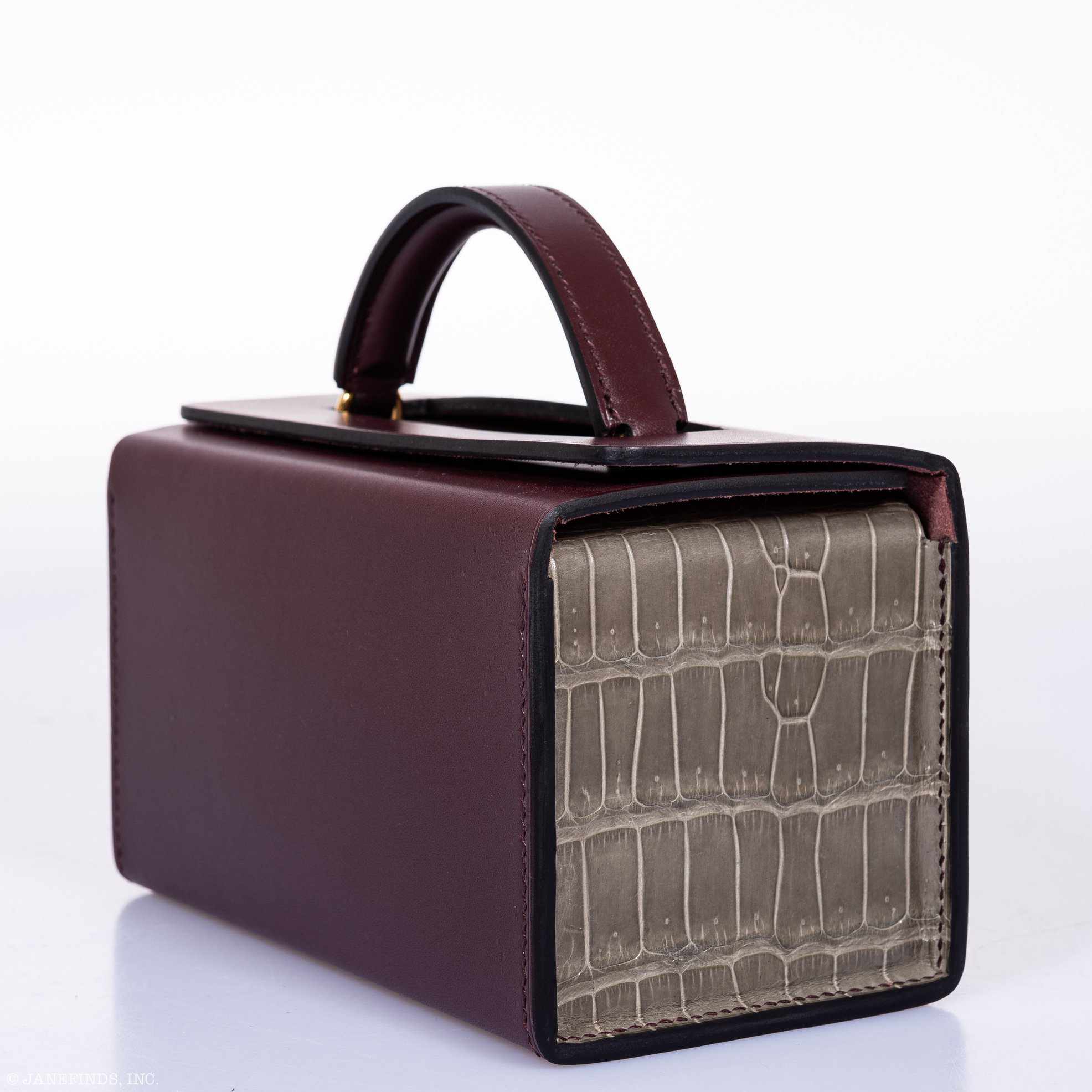 Hermès Minaudière 18 petit h Braise, Gris Paris Porosus Crocodile, Bordeaux Calf Gold Hardware