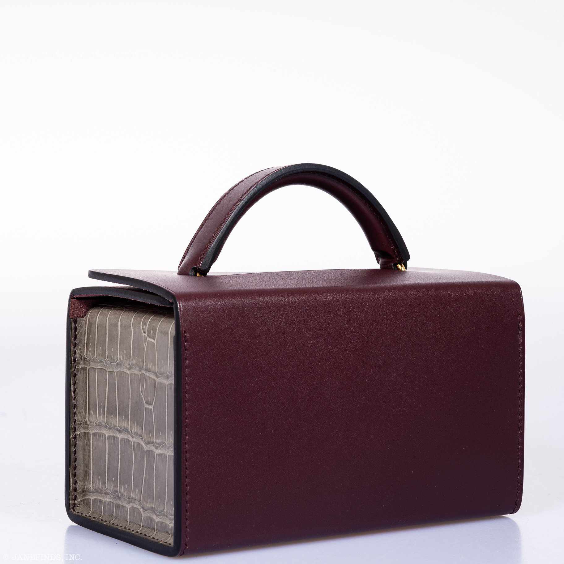 Hermès Minaudière 18 petit h Braise, Gris Paris Porosus Crocodile, Bordeaux Calf Gold Hardware