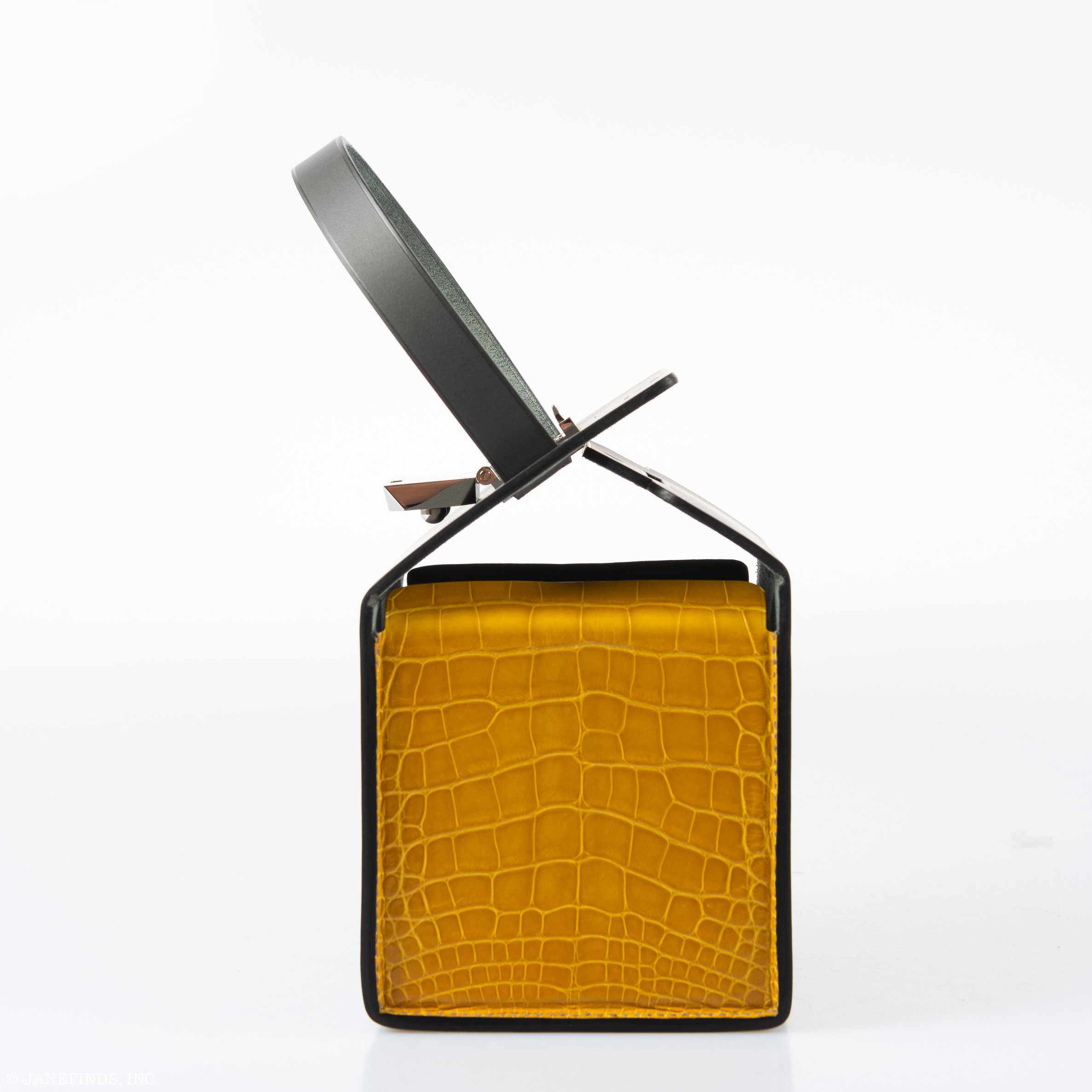 Hermès Minaudière petit h Box Bag, Gray, Saphir, Ambre Porosus Crocodile Silver Hardware