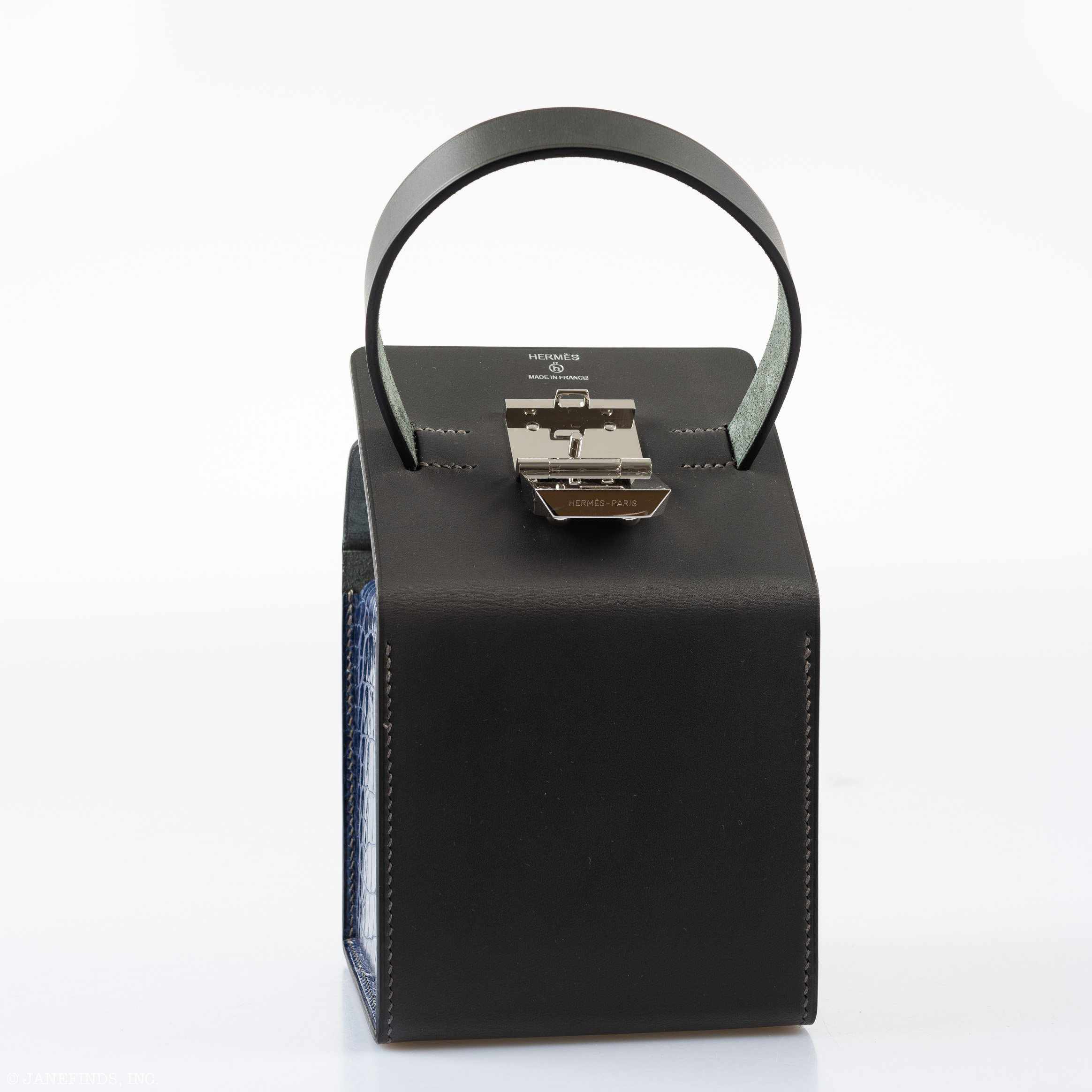 Hermès Minaudière petit h Box Bag, Gray, Saphir, Ambre Porosus Crocodile Silver Hardware