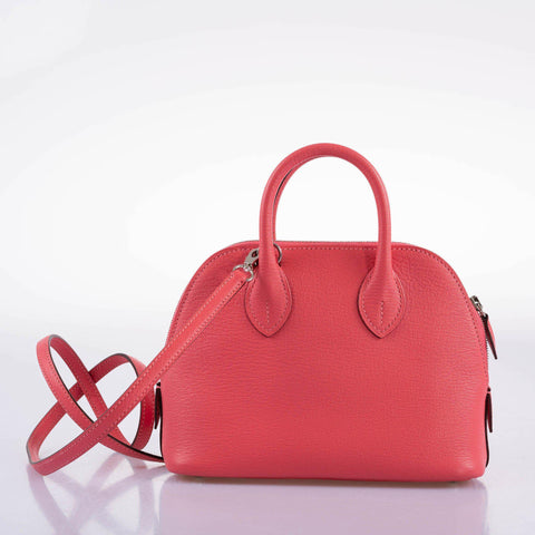Hermès Mini Bolide 1923 Rose Lipstick Mysore Chevre leather Palladium Hardware