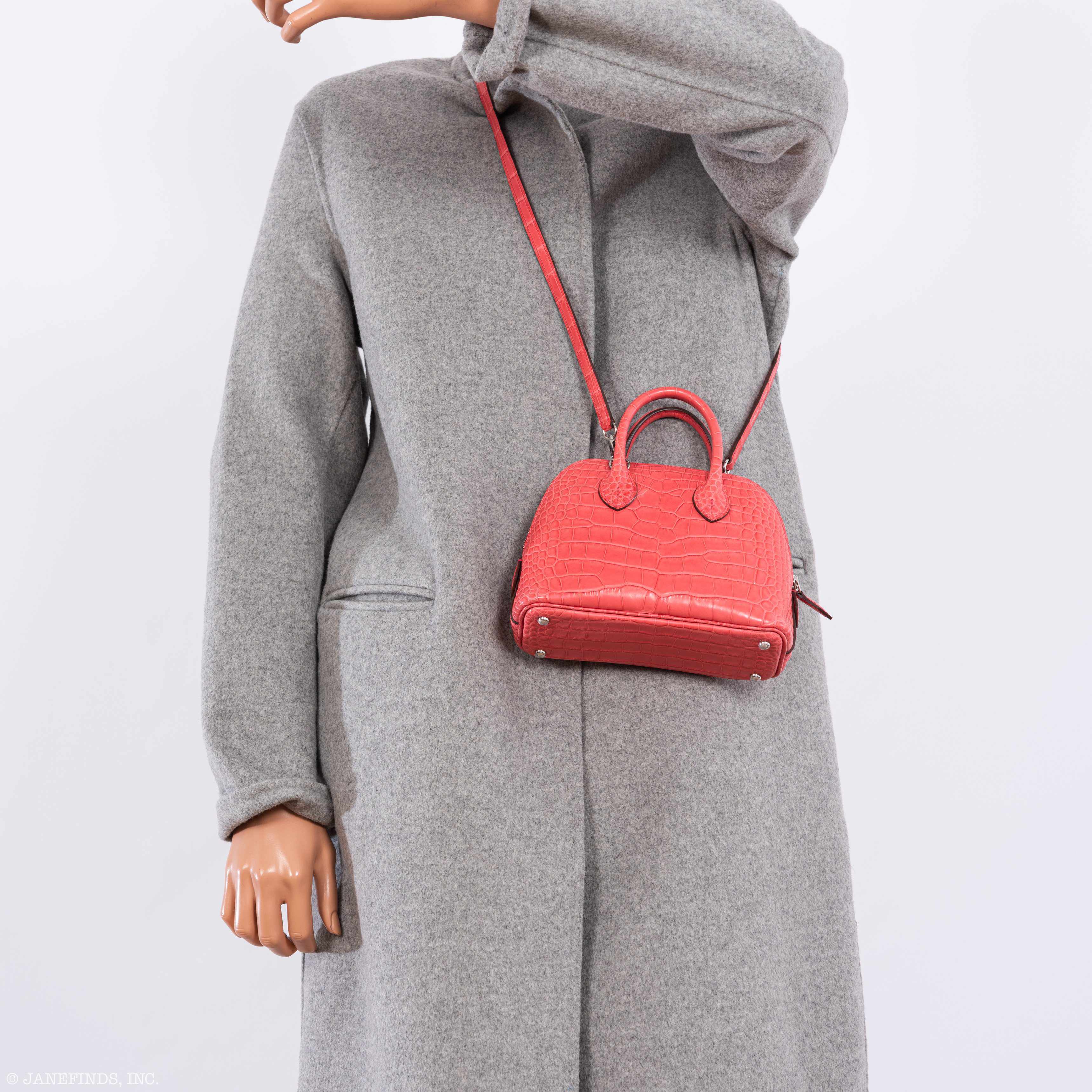 Hermès Mini Bolide Bougainvillea Matte Alligator Palladium Hardware - 2019, D