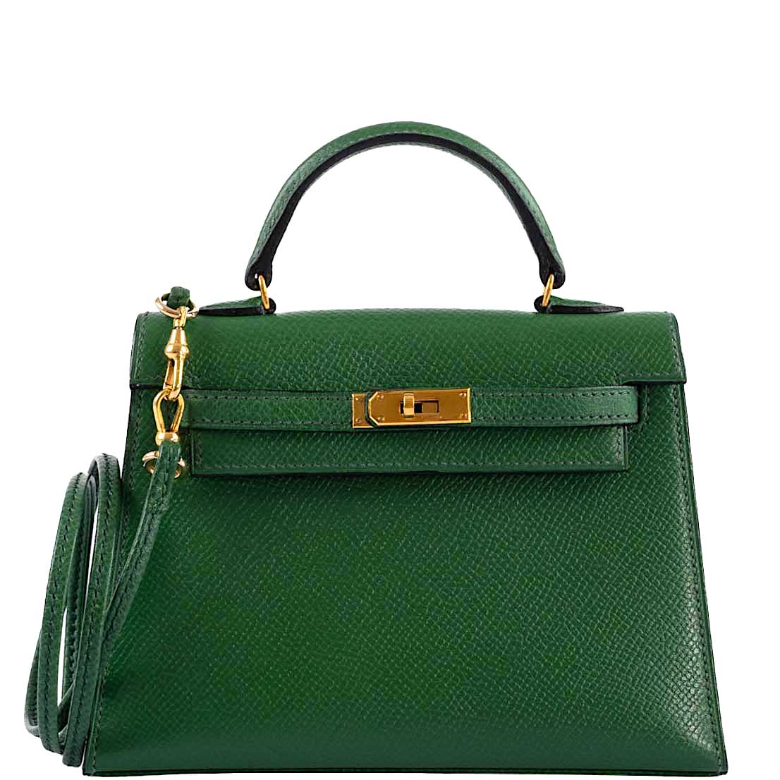Hermès Mini Kelly 15 Vert Clair Courchevel with Gold Hardware