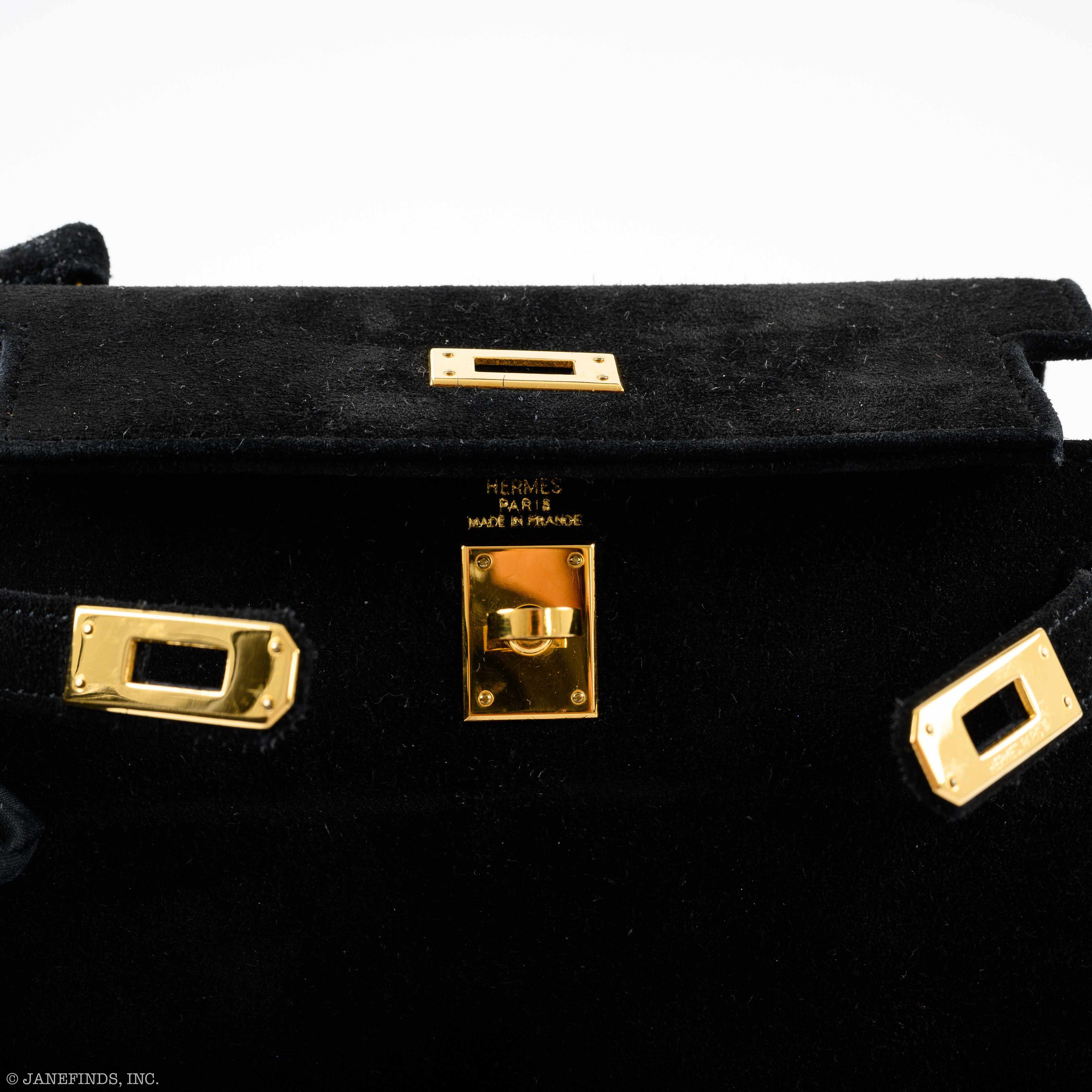 Hermès Mini Kelly 20 Sellier Shoulder Black Veau Doblis Suede Gold Hardware - 1999