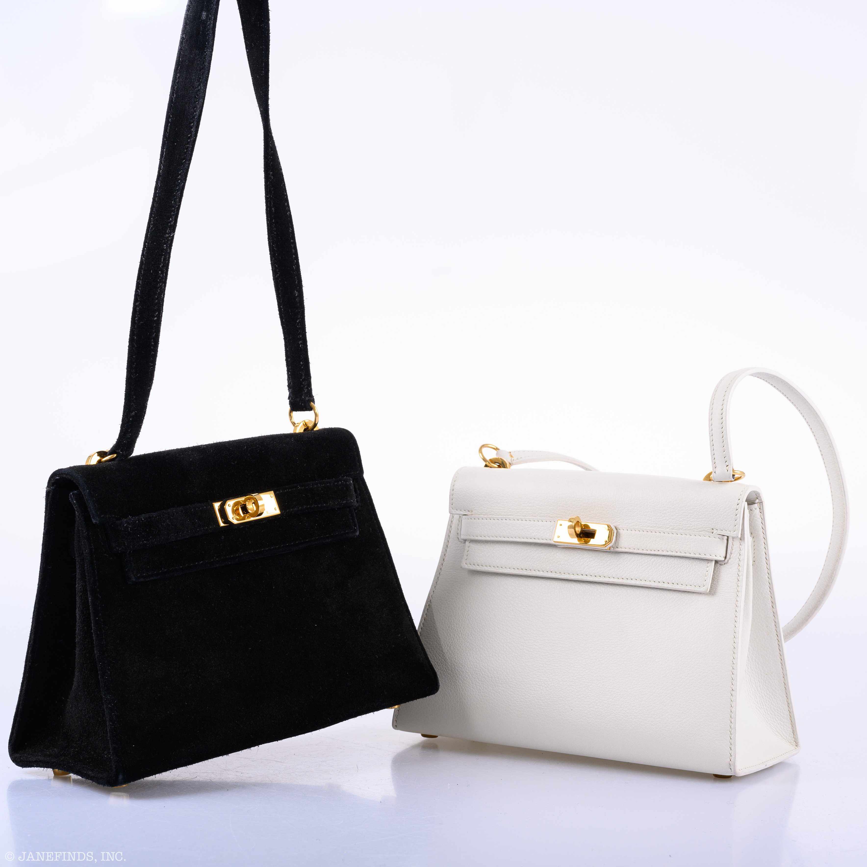 Hermès Mini Kelly 20 Sellier Shoulder Black Veau Doblis Suede Gold Hardware - 1999