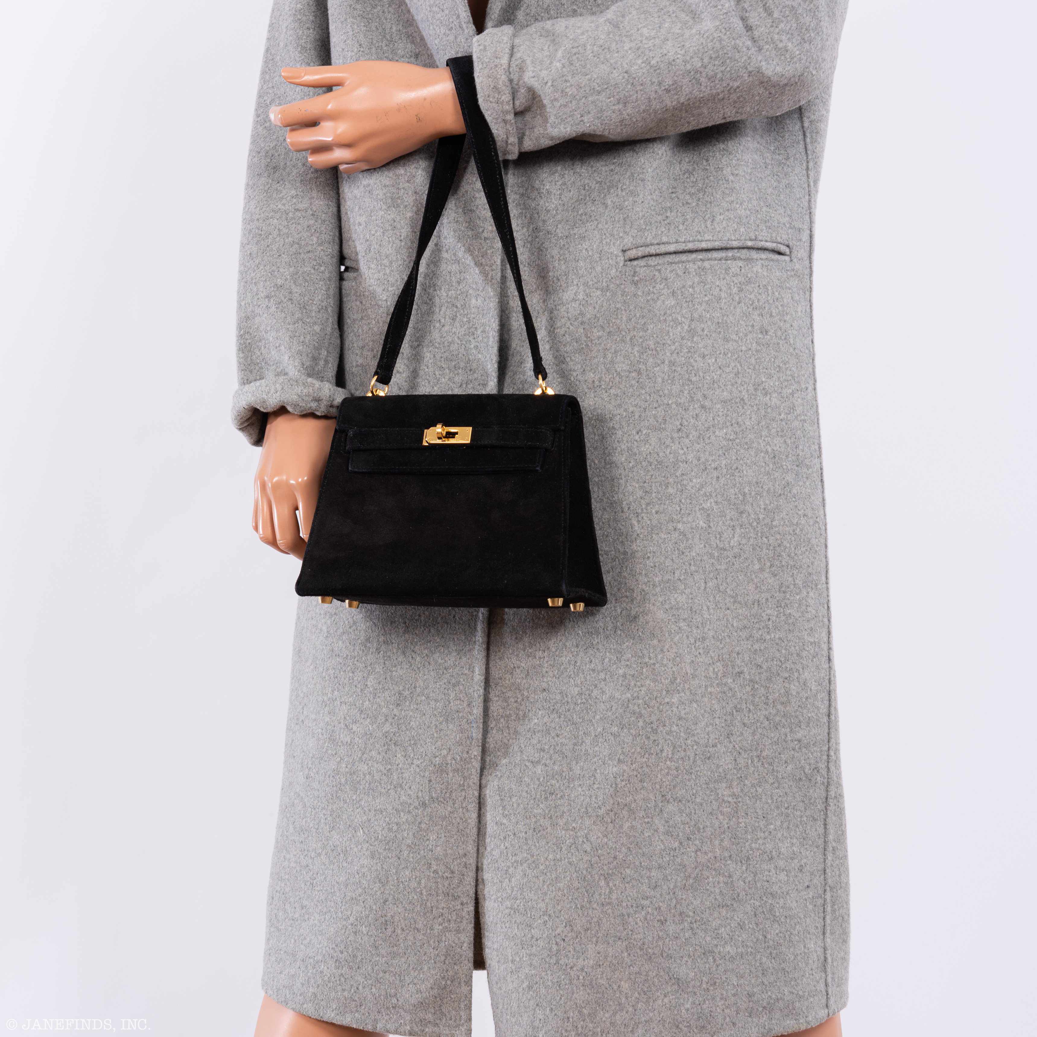 Hermès Mini Kelly 20 Sellier Shoulder Black Veau Doblis Suede Gold Hardware - 1999