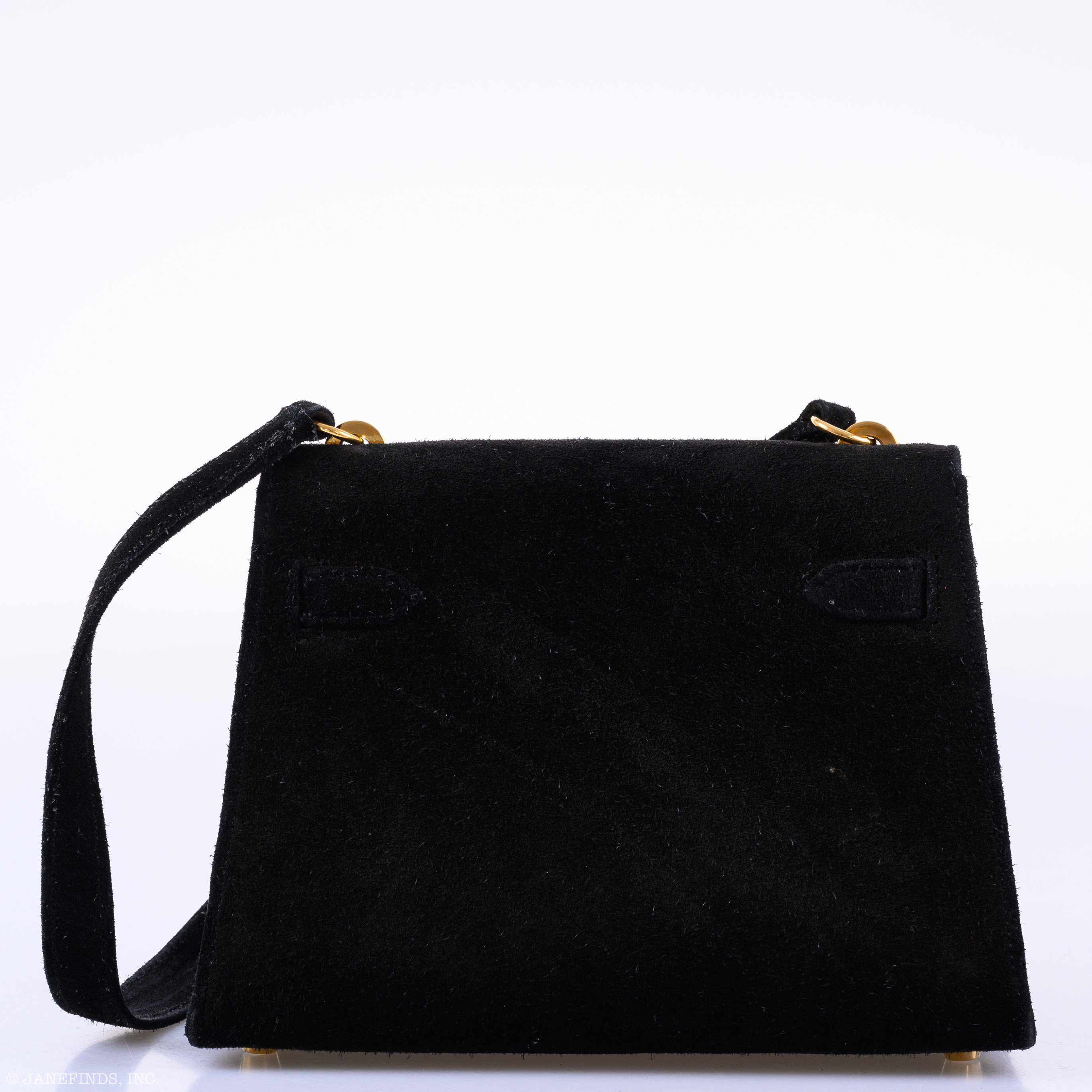 Hermès Mini Kelly 20 Sellier Shoulder Black Veau Doblis Suede Gold Hardware - 1999