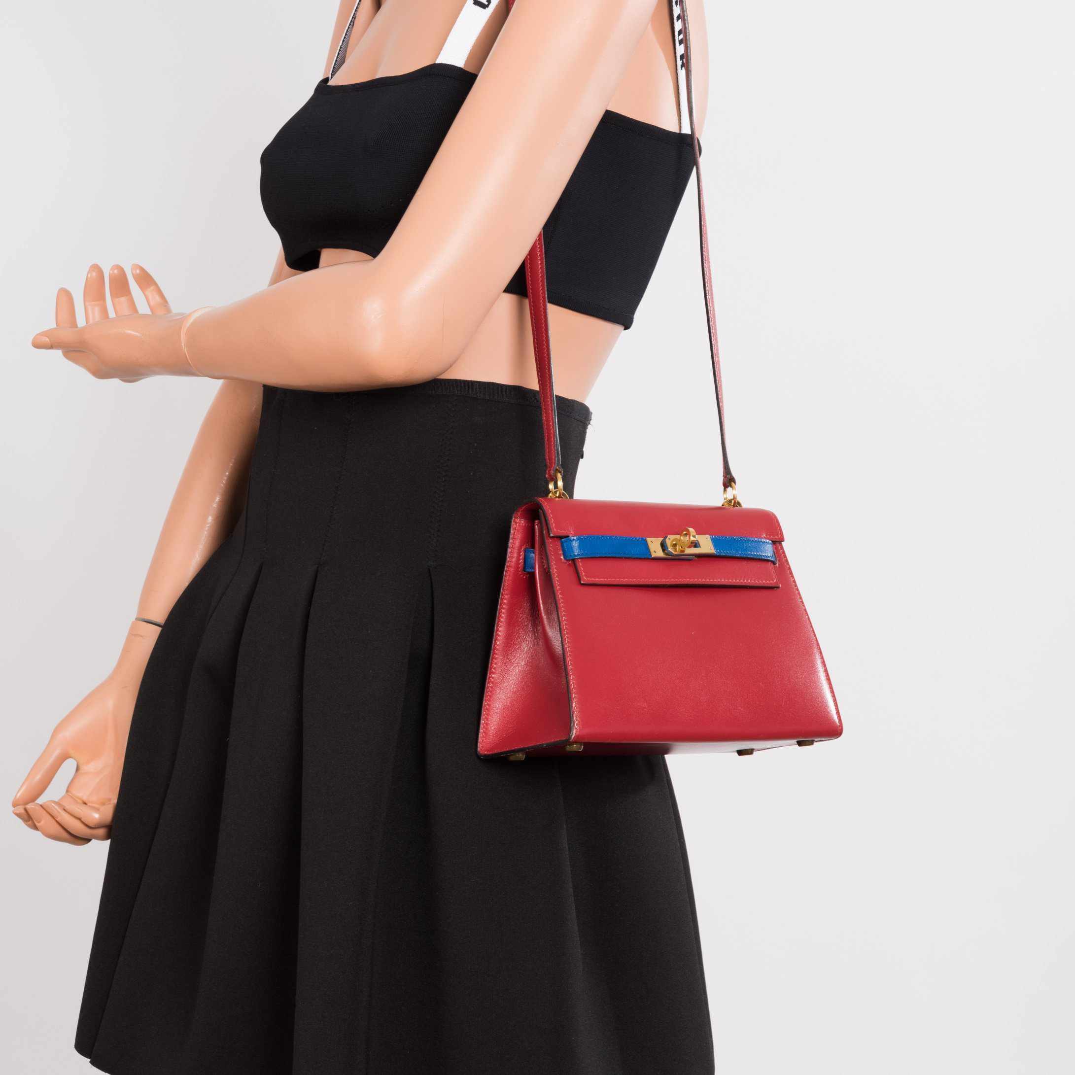 Hermès Mini Kelly 20 Sellier Vintage Rouge Vif And Blue Sapphire Shoulder Bag Rare Two Tone