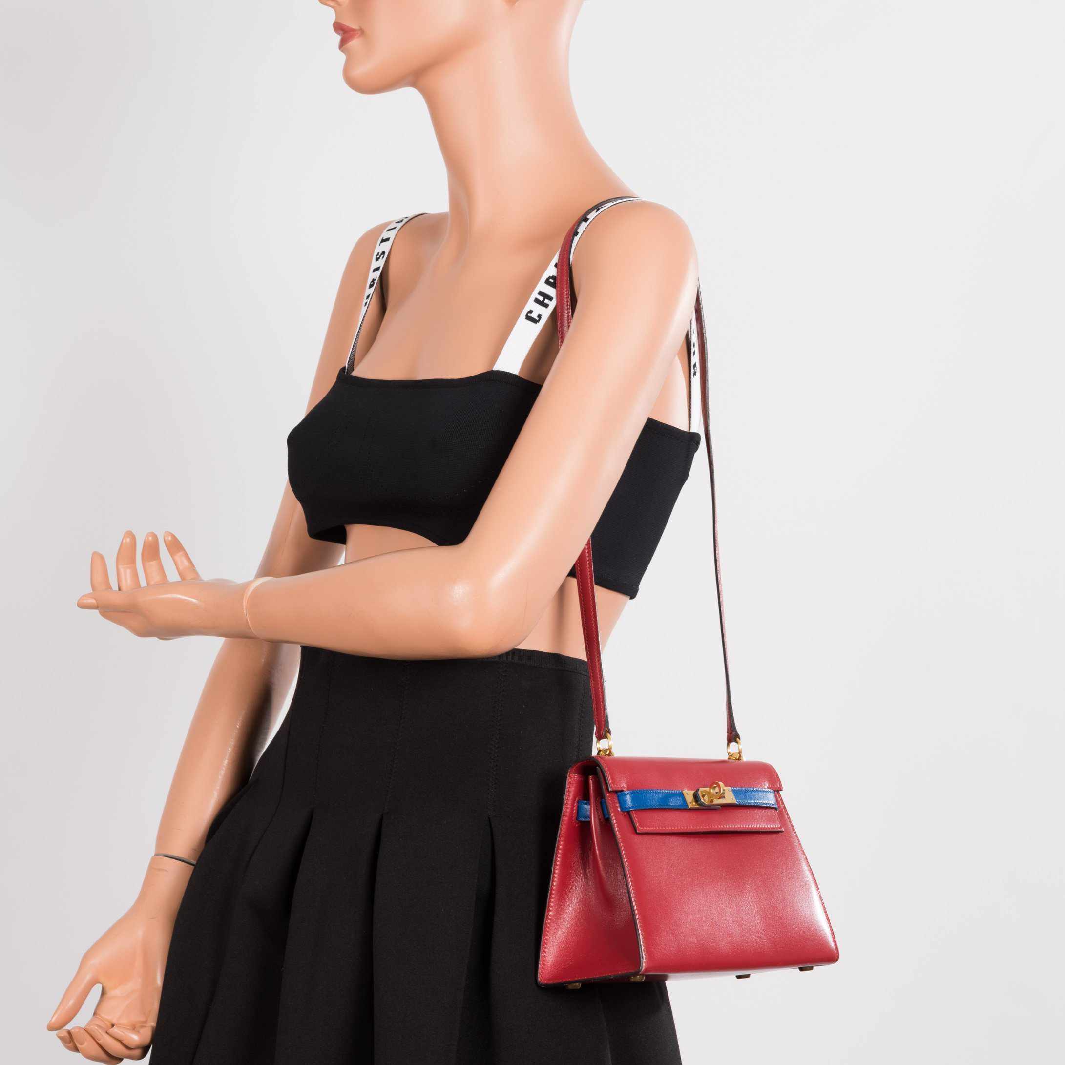 Hermès Mini Kelly 20 Sellier Vintage Rouge Vif And Blue Sapphire Shoulder Bag Rare Two Tone