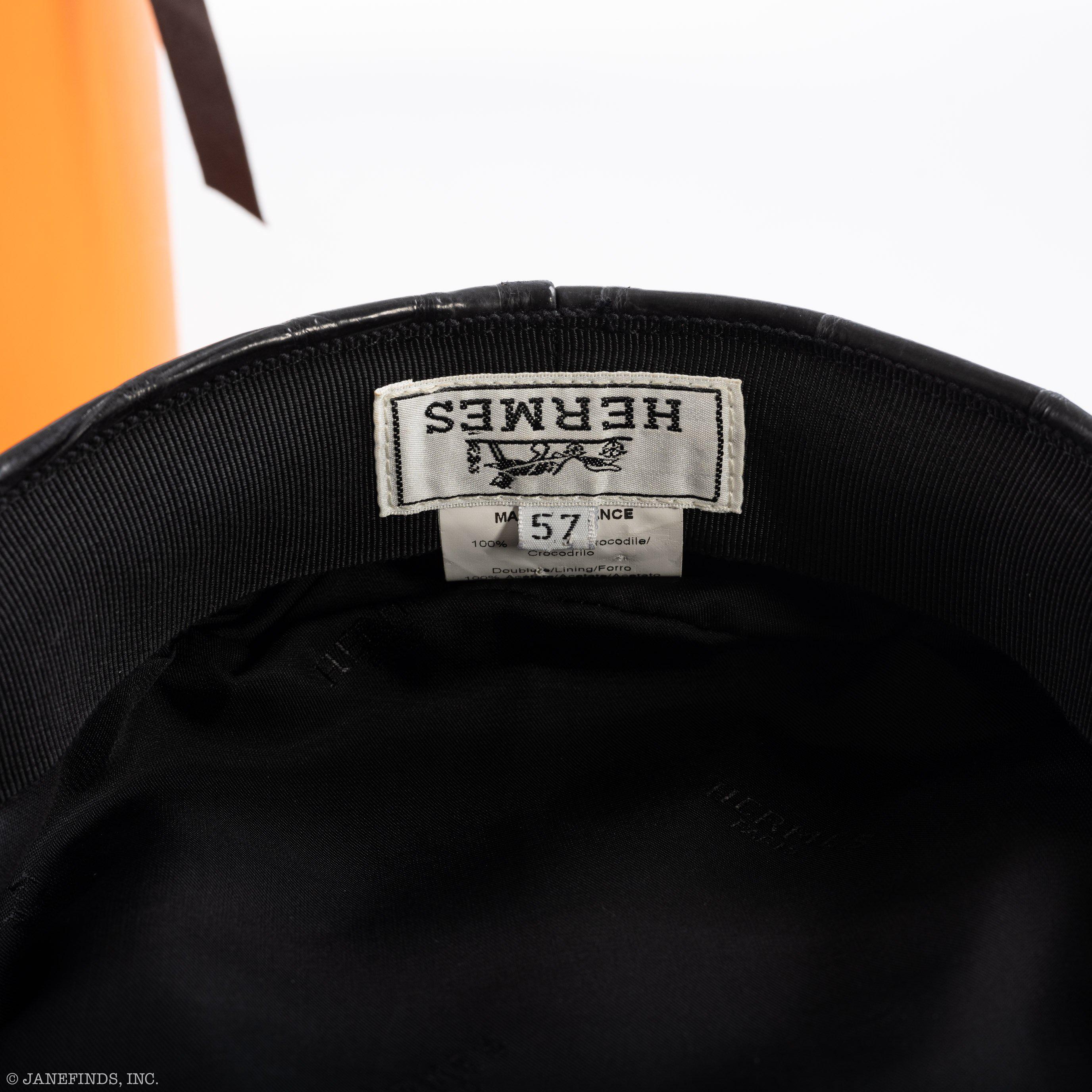 Hermès Newsboy Cap Matte Black Porosus Crocodile 57
