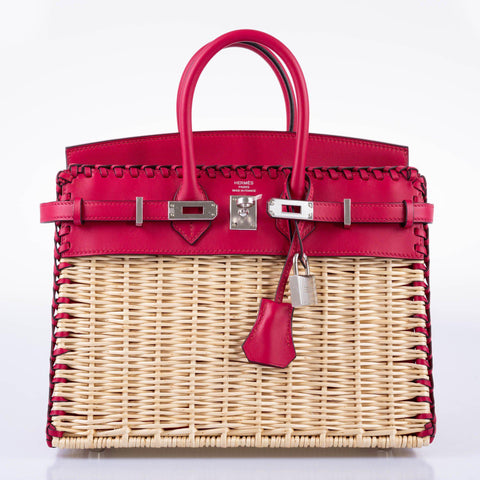 Hermès Picnic Birkin 25 Osier Wicker & Framboise Swift with Palladium Hardware