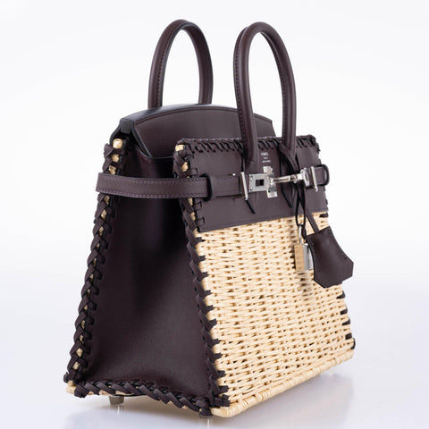 Hermès Picnic Birkin 25 Osier Wicker & Rouge Swift with Palladium Hardware - 2021, Z