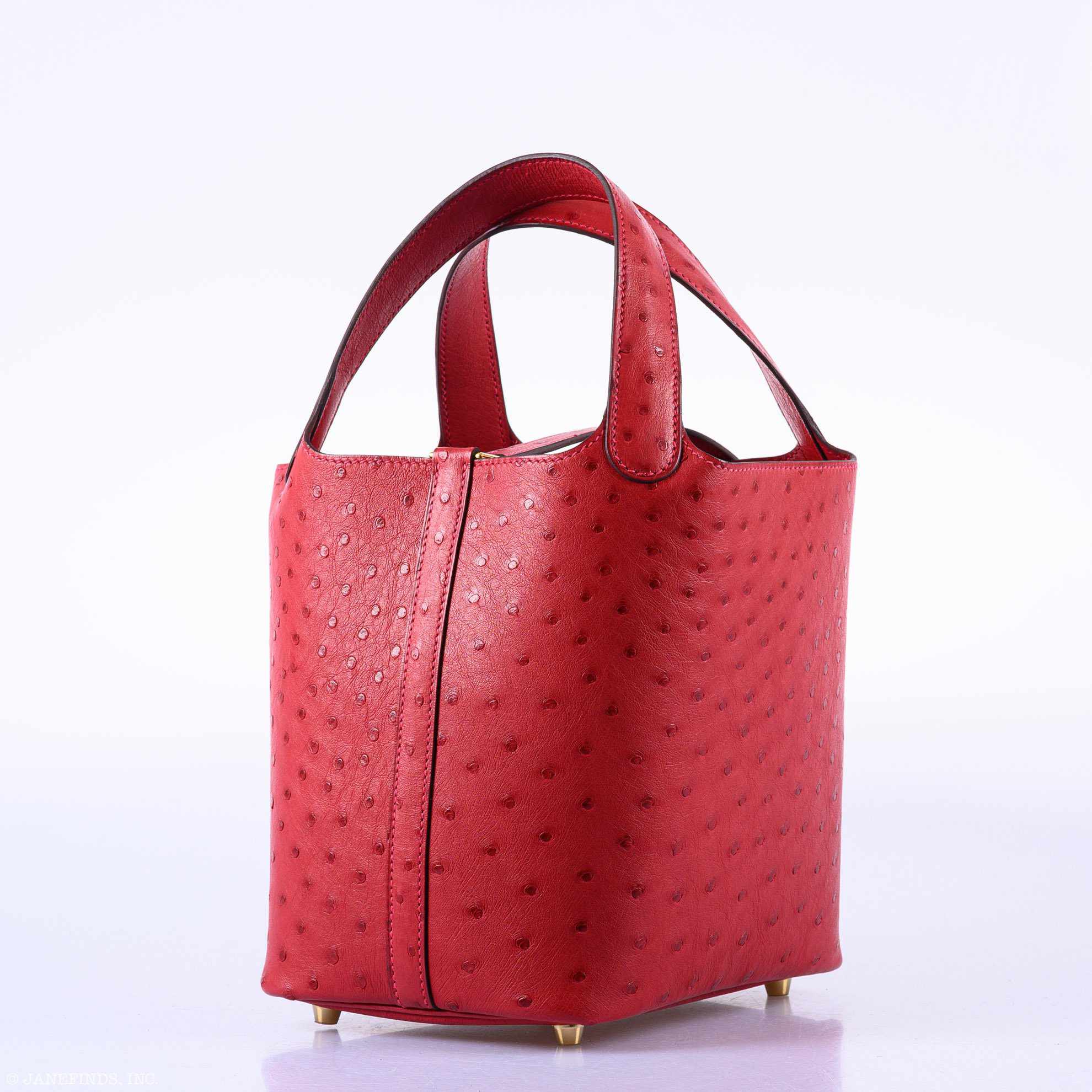 Hermès Picotin Lock 18 Rouge Vif Ostrich Tote Gold Hardware