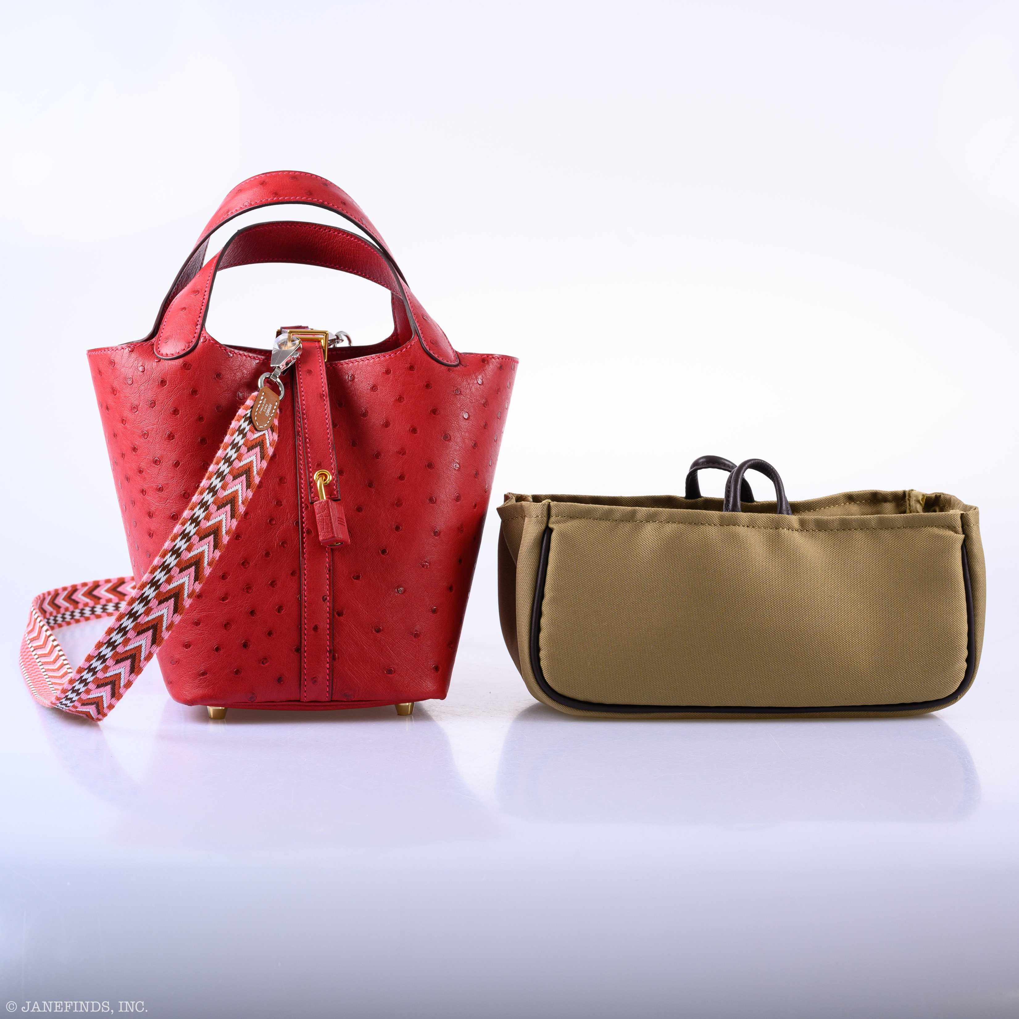 Hermès Picotin Lock 18 Rouge Vif Ostrich Tote Gold Hardware