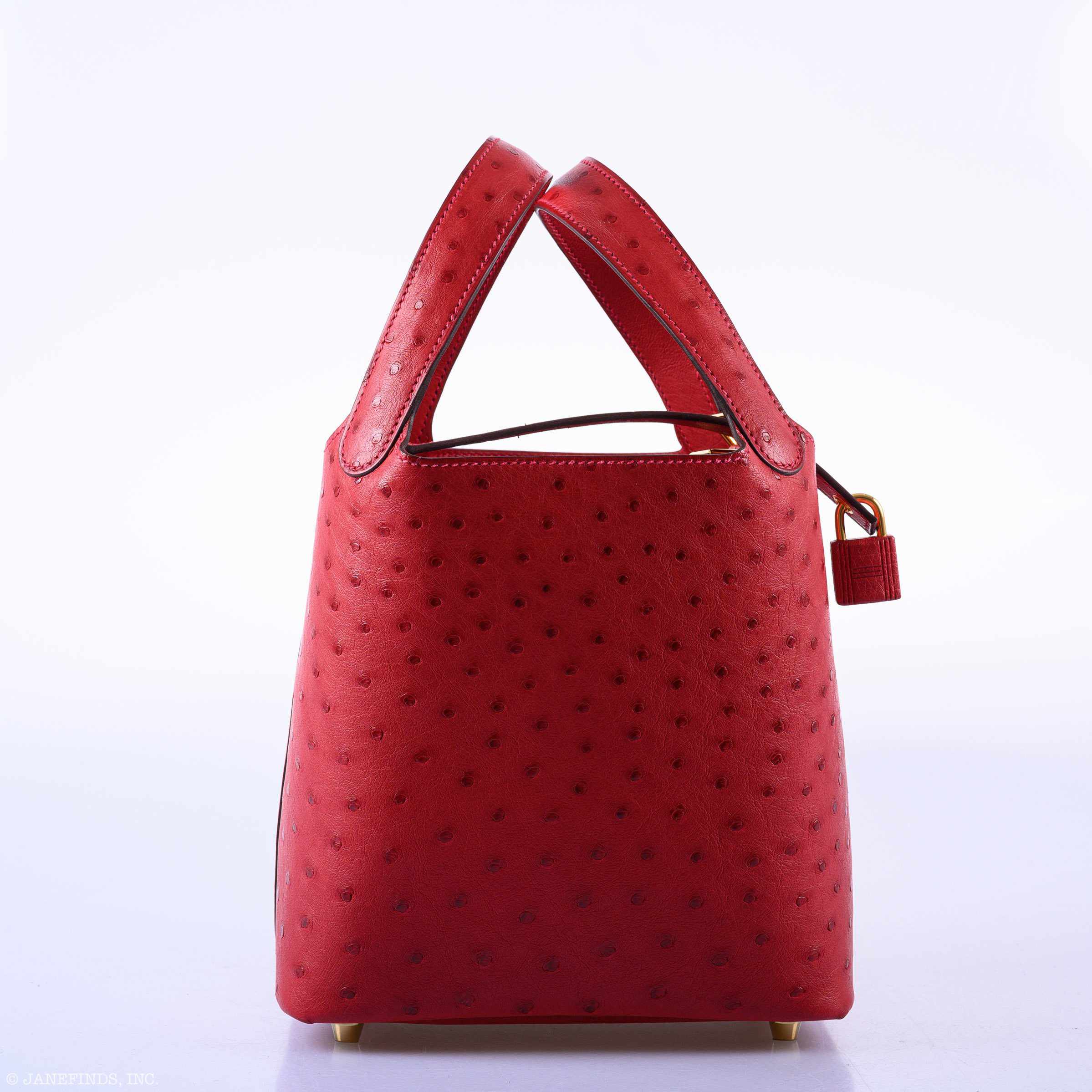 Hermès Picotin Lock 18 Rouge Vif Ostrich Tote Gold Hardware
