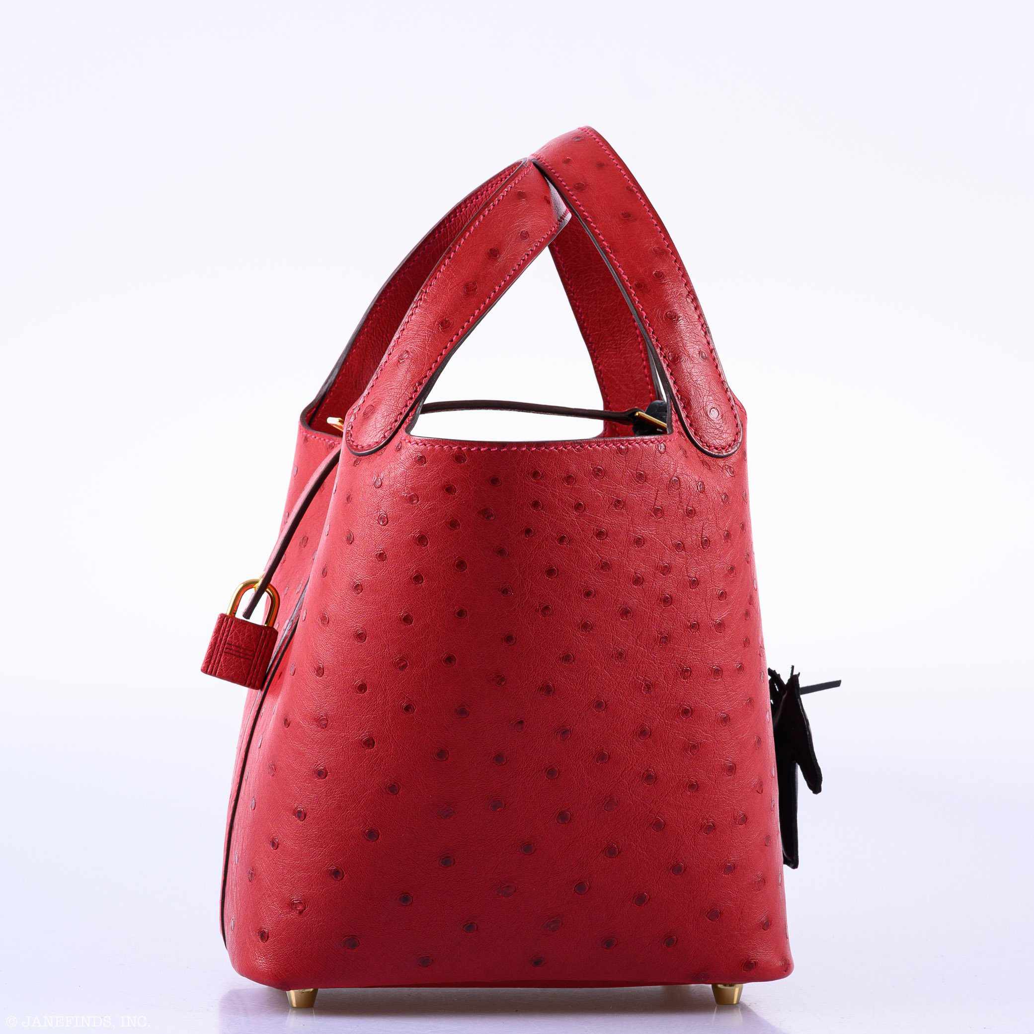 Hermès Picotin Lock 18 Rouge Vif Ostrich Tote Gold Hardware