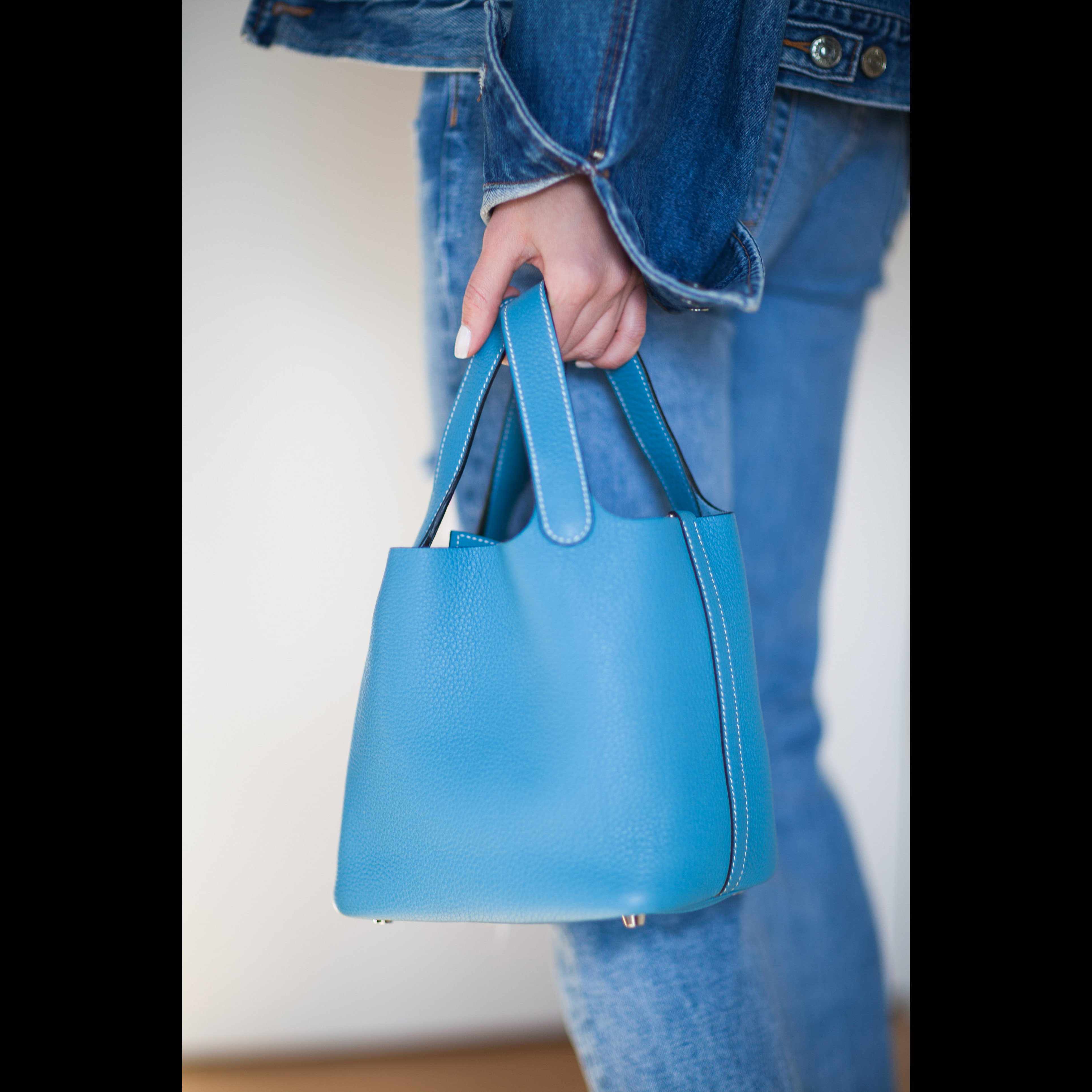Hermès Picotin Lock PM Blue Jean Togo Palladium Hardware