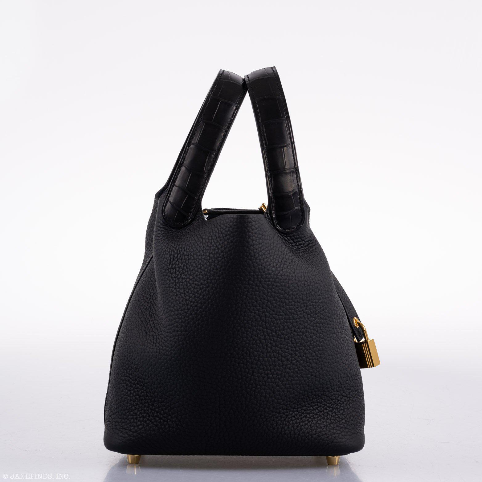 Hermès Picotin Lock Touch 18 PM Black Taurillon Clemence & Matte Alligator Gold Hardware