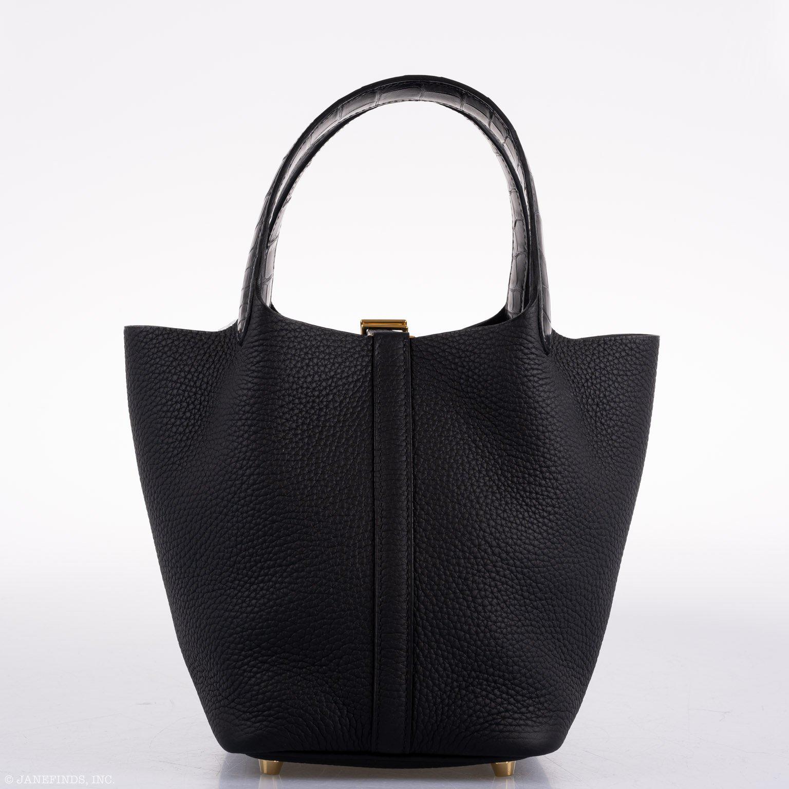Hermès Picotin Lock Touch 18 PM Black Taurillon Clemence & Matte Alligator Gold Hardware