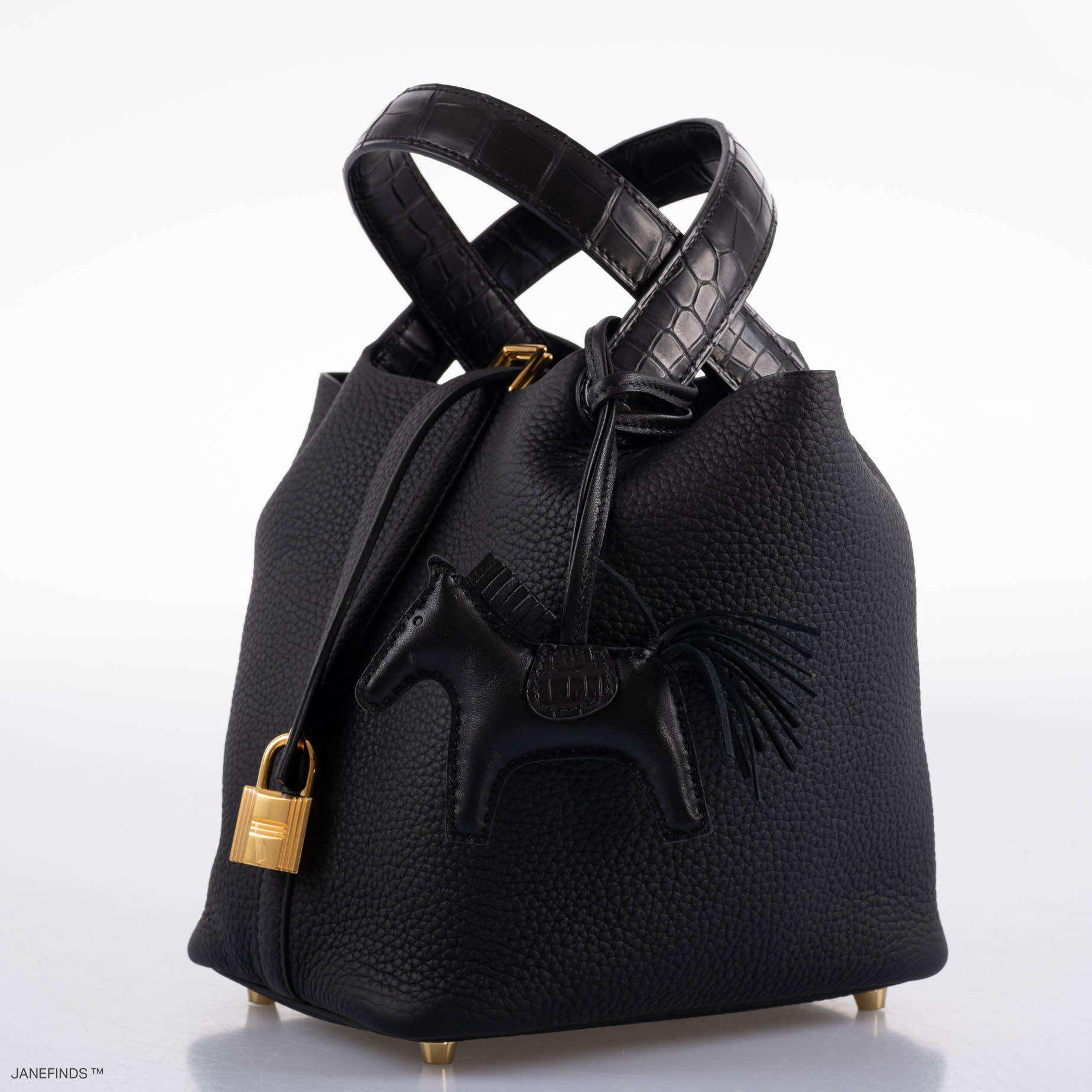 Hermès Picotin Lock Touch 18 PM Black Taurillon Clemence & Matte Alligator Gold Hardware