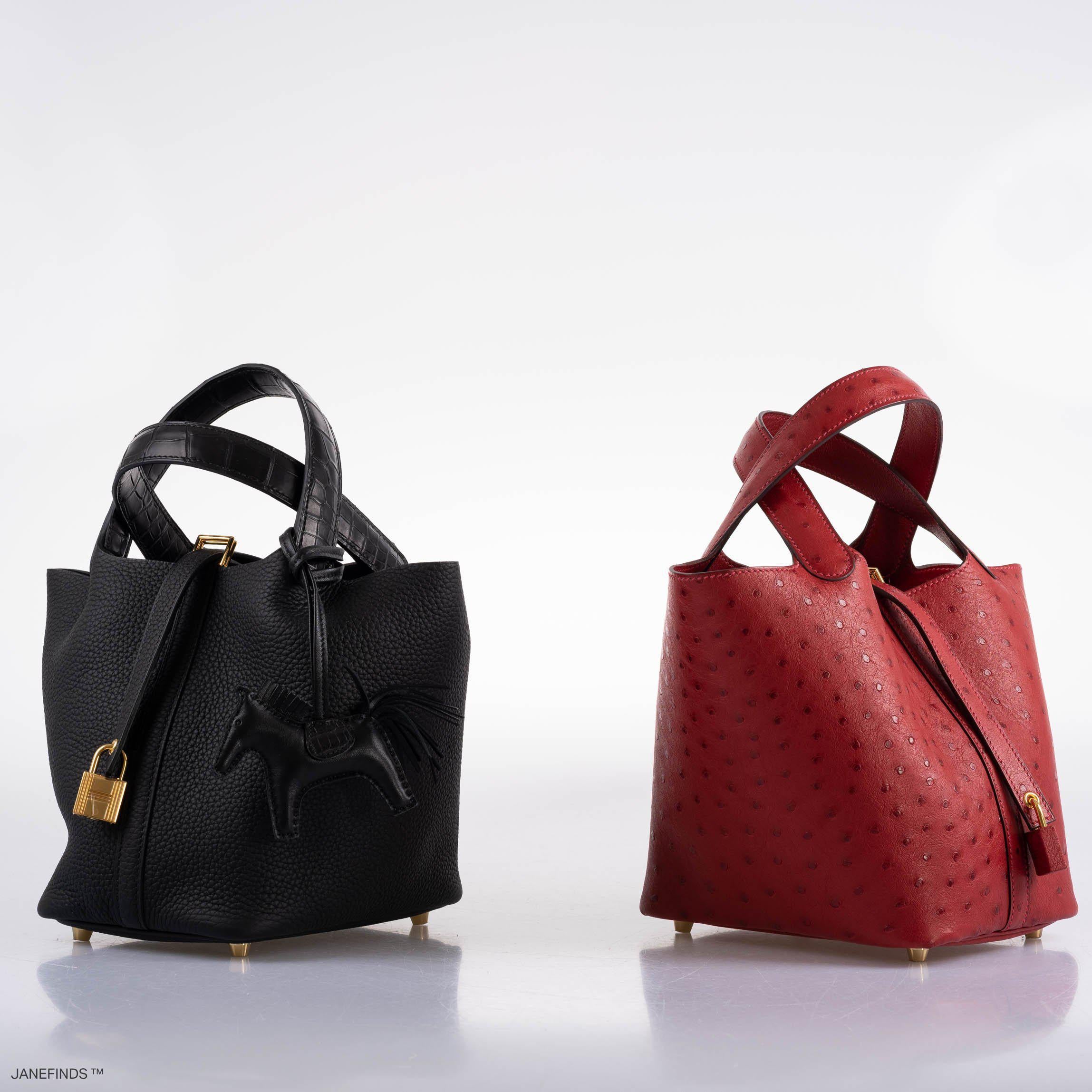 Hermès Picotin Lock Touch 18 PM Black Taurillon Clemence & Matte Alligator Gold Hardware