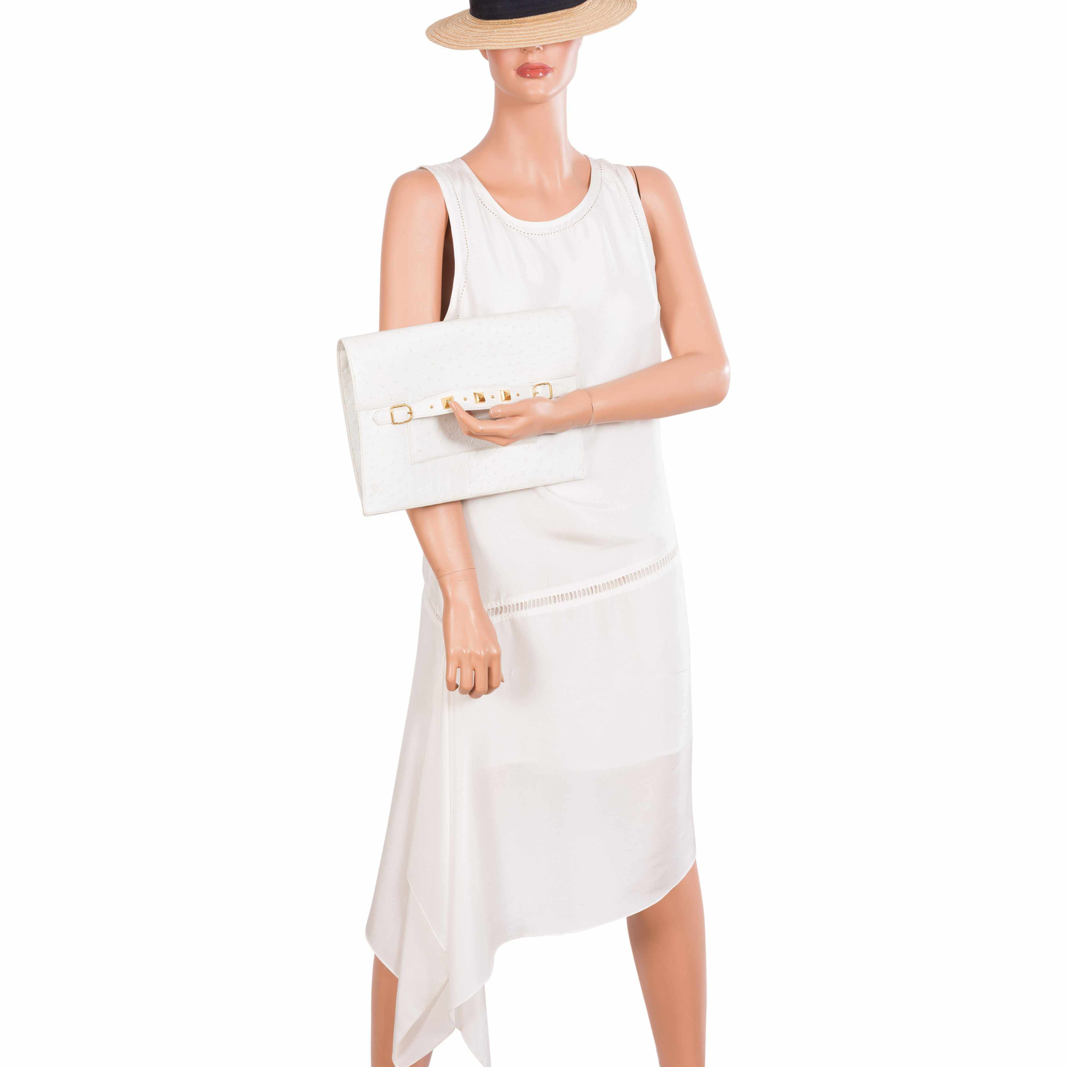 Hermès Pre-Medor Clutch White Ostrich Gold Hardware