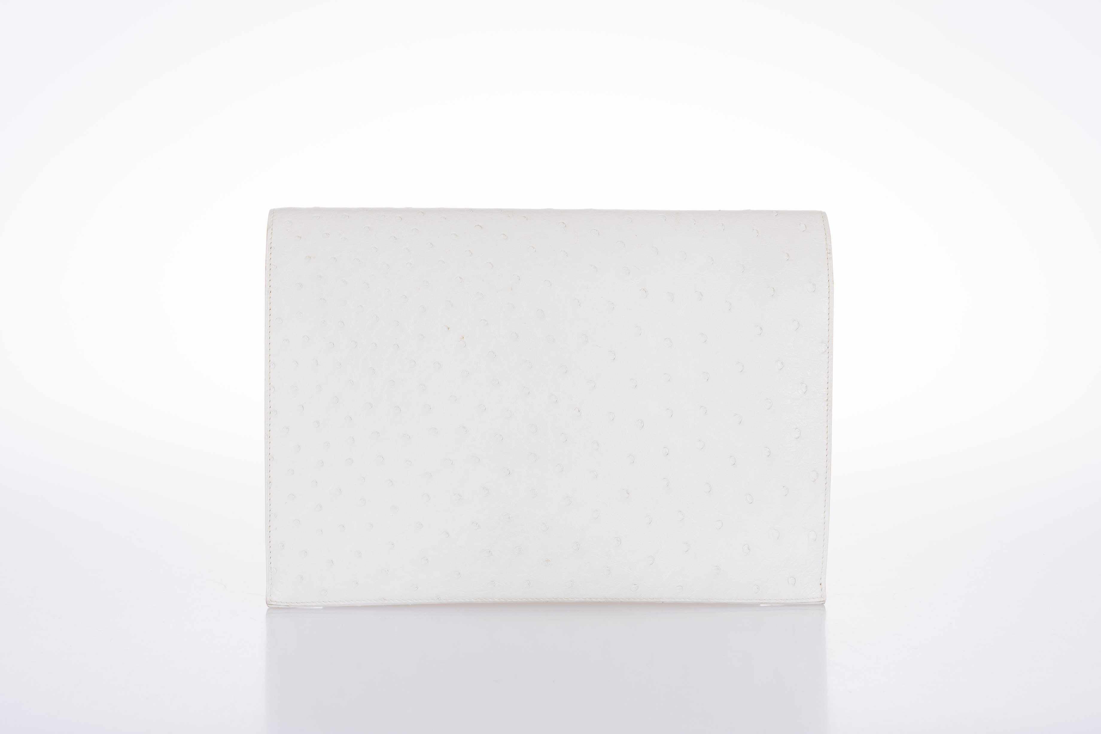 Hermès Pre-Medor Clutch White Ostrich Gold Hardware