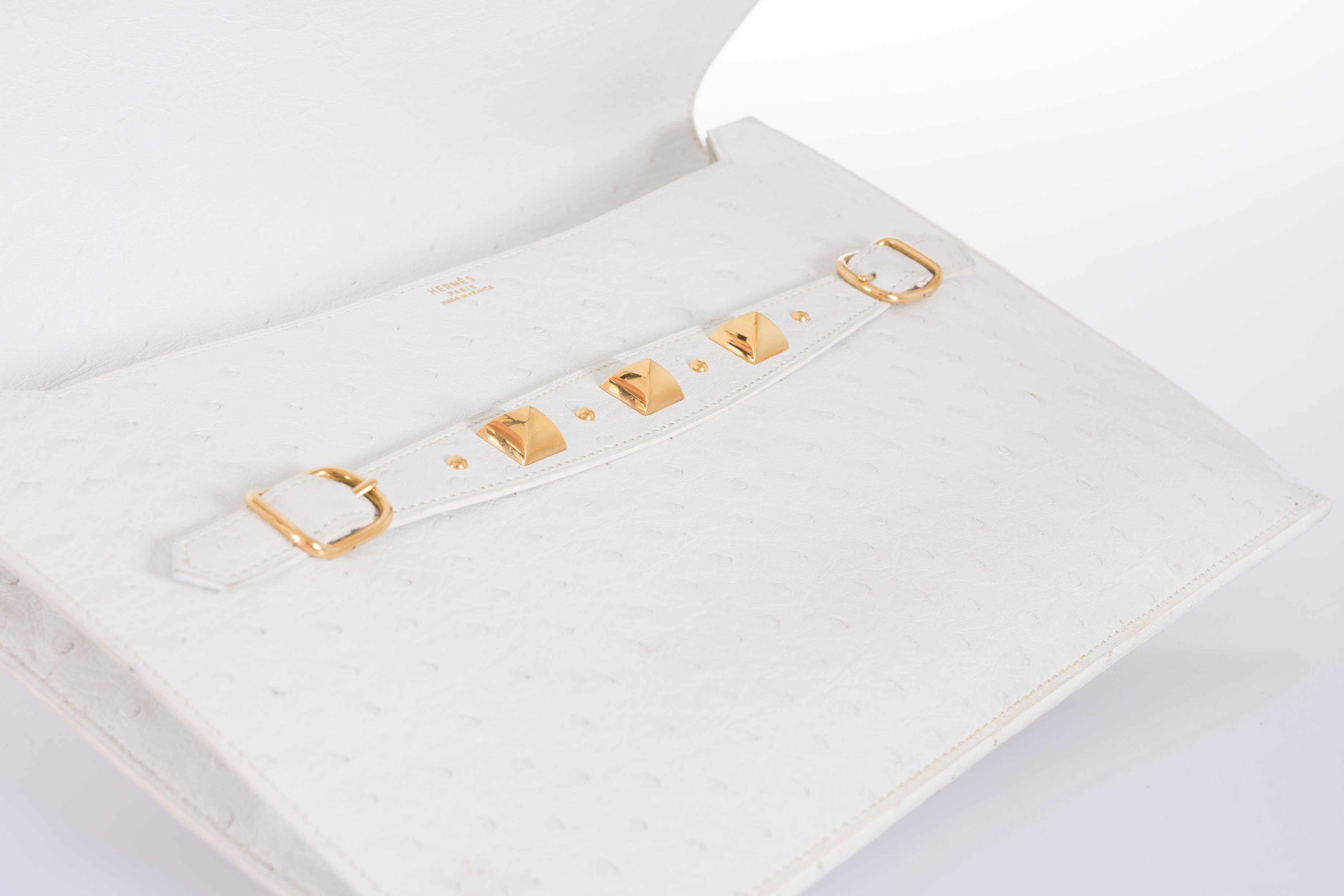 Hermès Pre-Medor Clutch White Ostrich Gold Hardware
