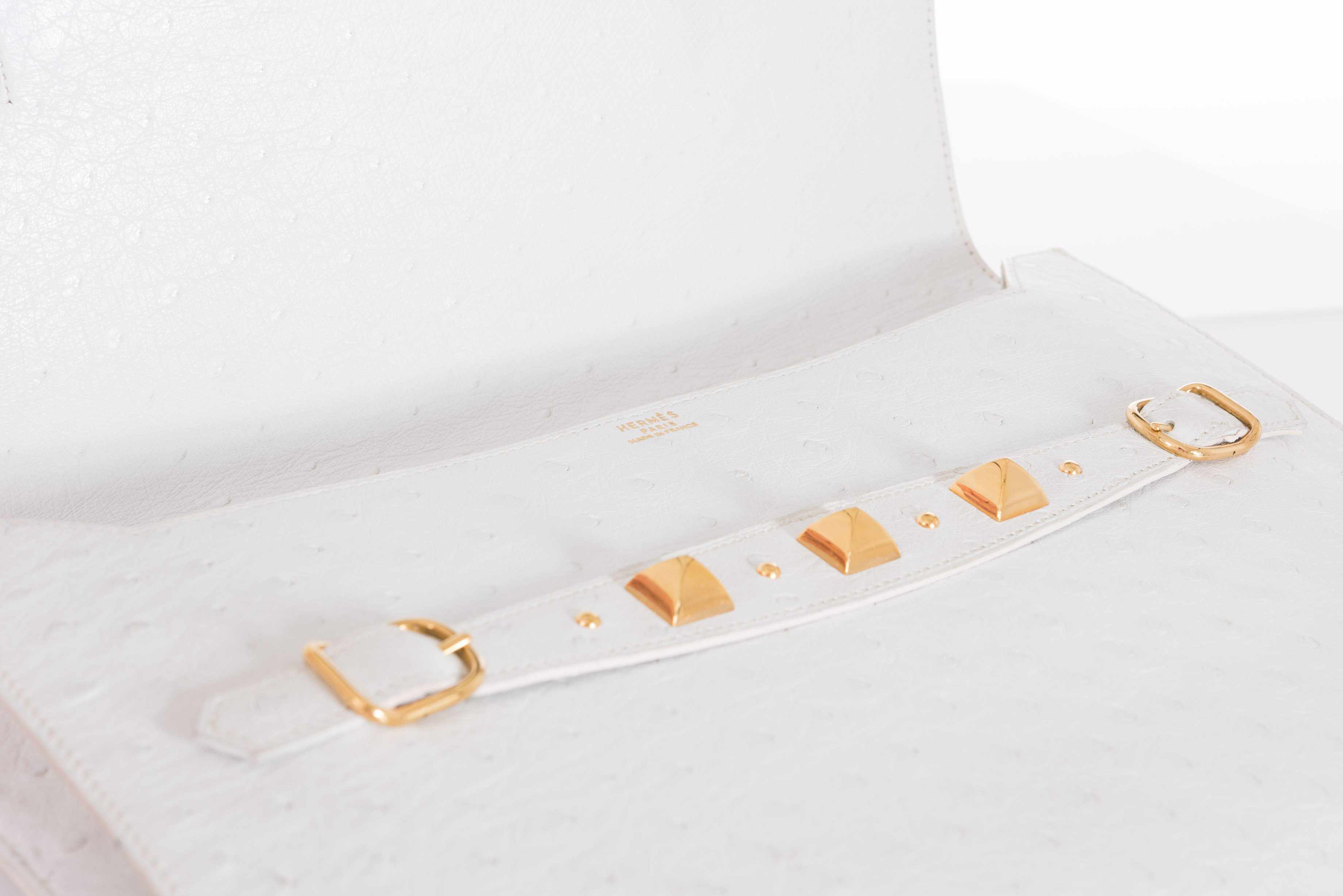 Hermès Pre-Medor Clutch White Ostrich Gold Hardware
