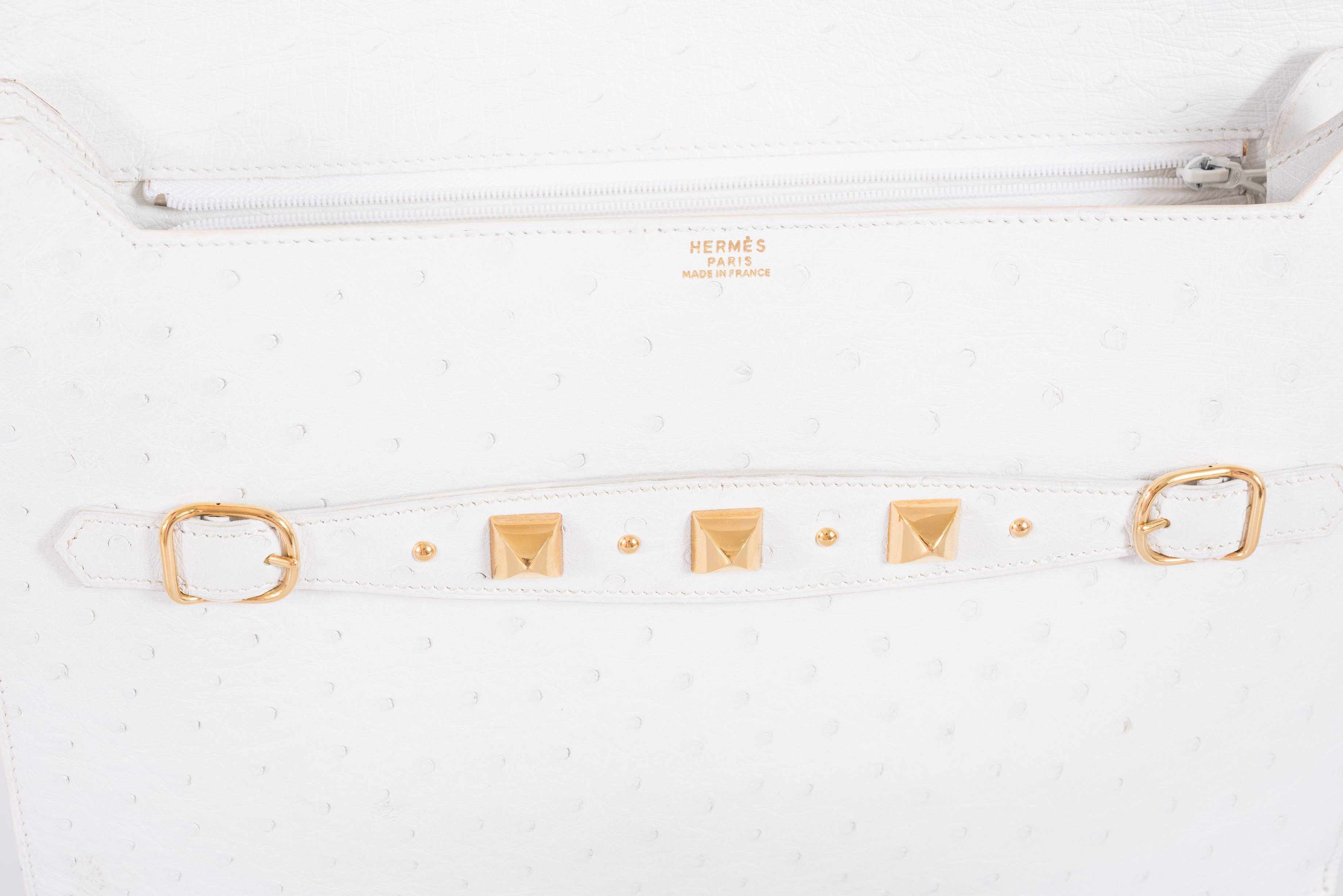 Hermès Pre-Medor Clutch White Ostrich Gold Hardware